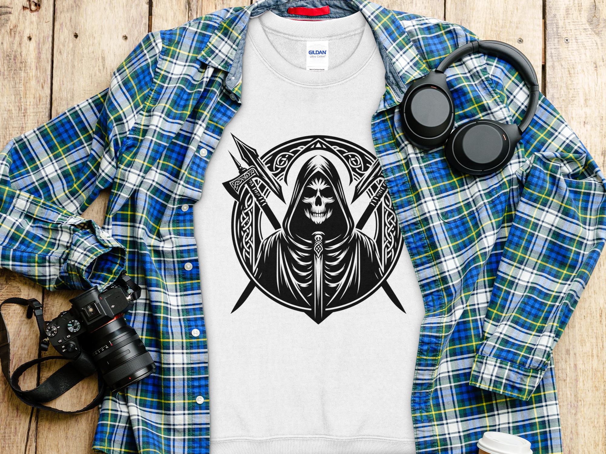 Grim Reaper - Black White Gildan Sweatshirt Commemorative Talisman Unisex Tee Graphic Design