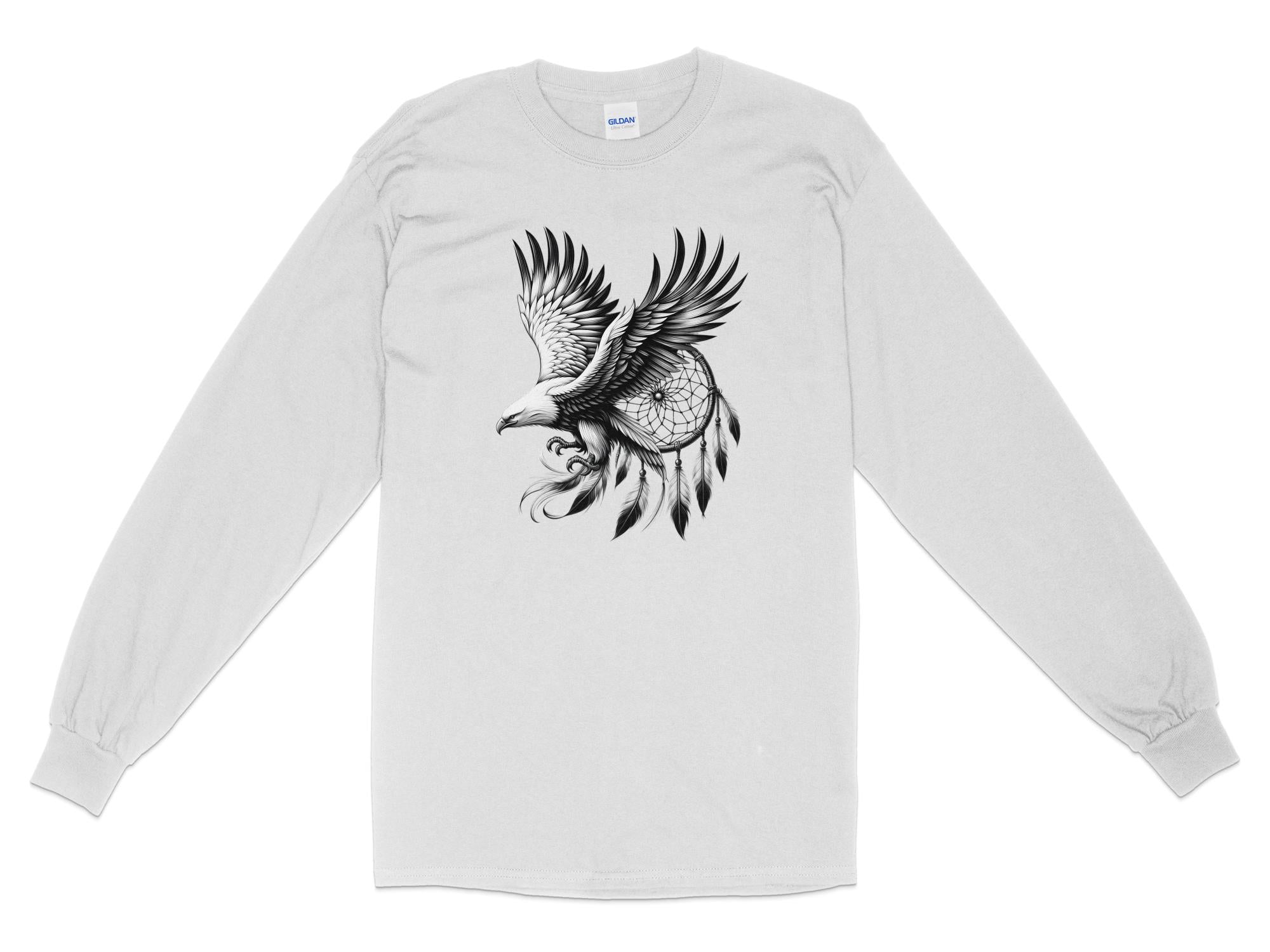 Dreamcatcher Eagle - Coloured Gildan Long Sleeve Realistic Native American Talisman Unisex Mythology Tee Graphic Design