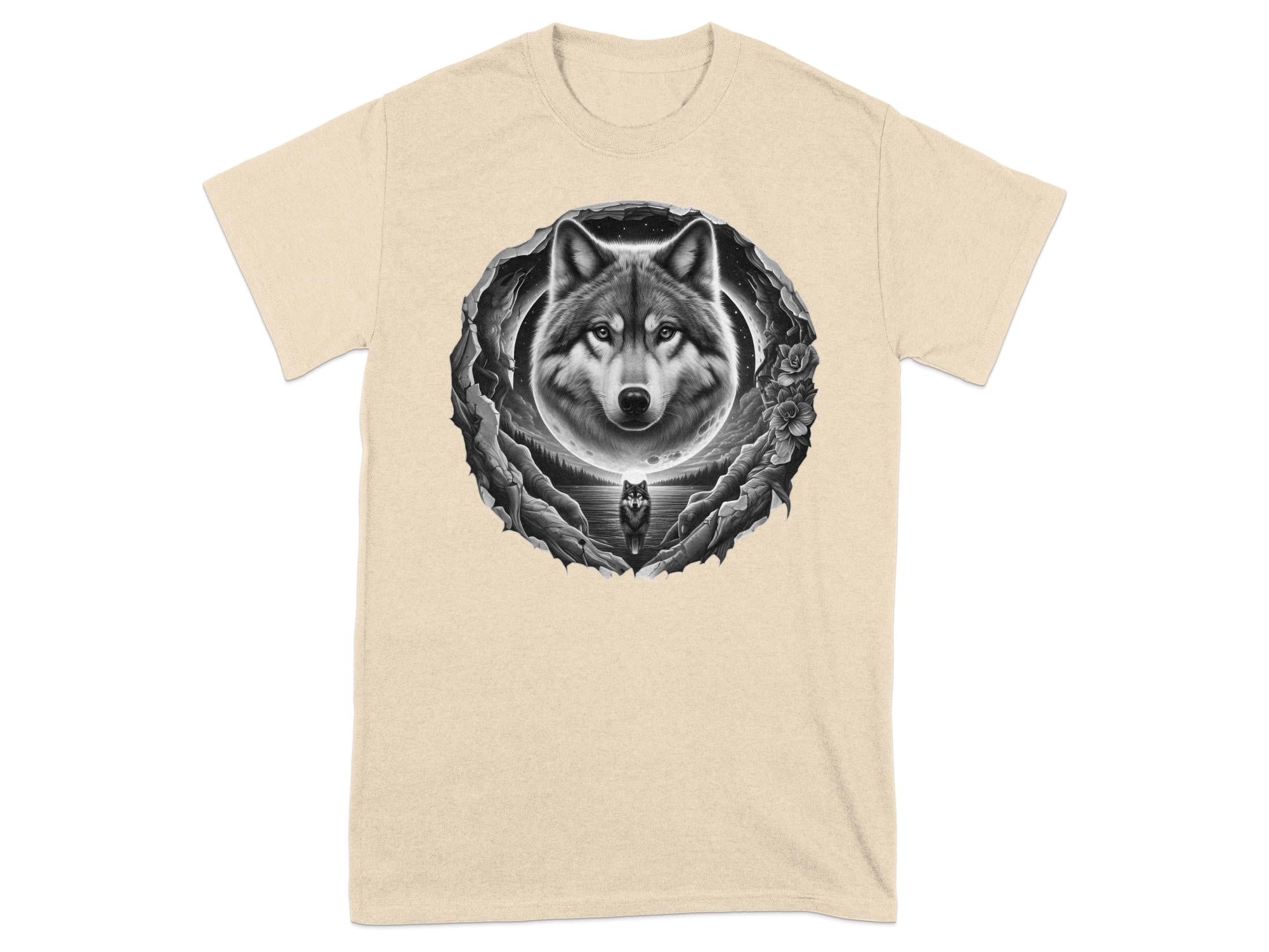 Moon Wolf - Coloured Gildan T-Shirt Realistic Animal Talisman Unisex Mythology Tee Graphic Design