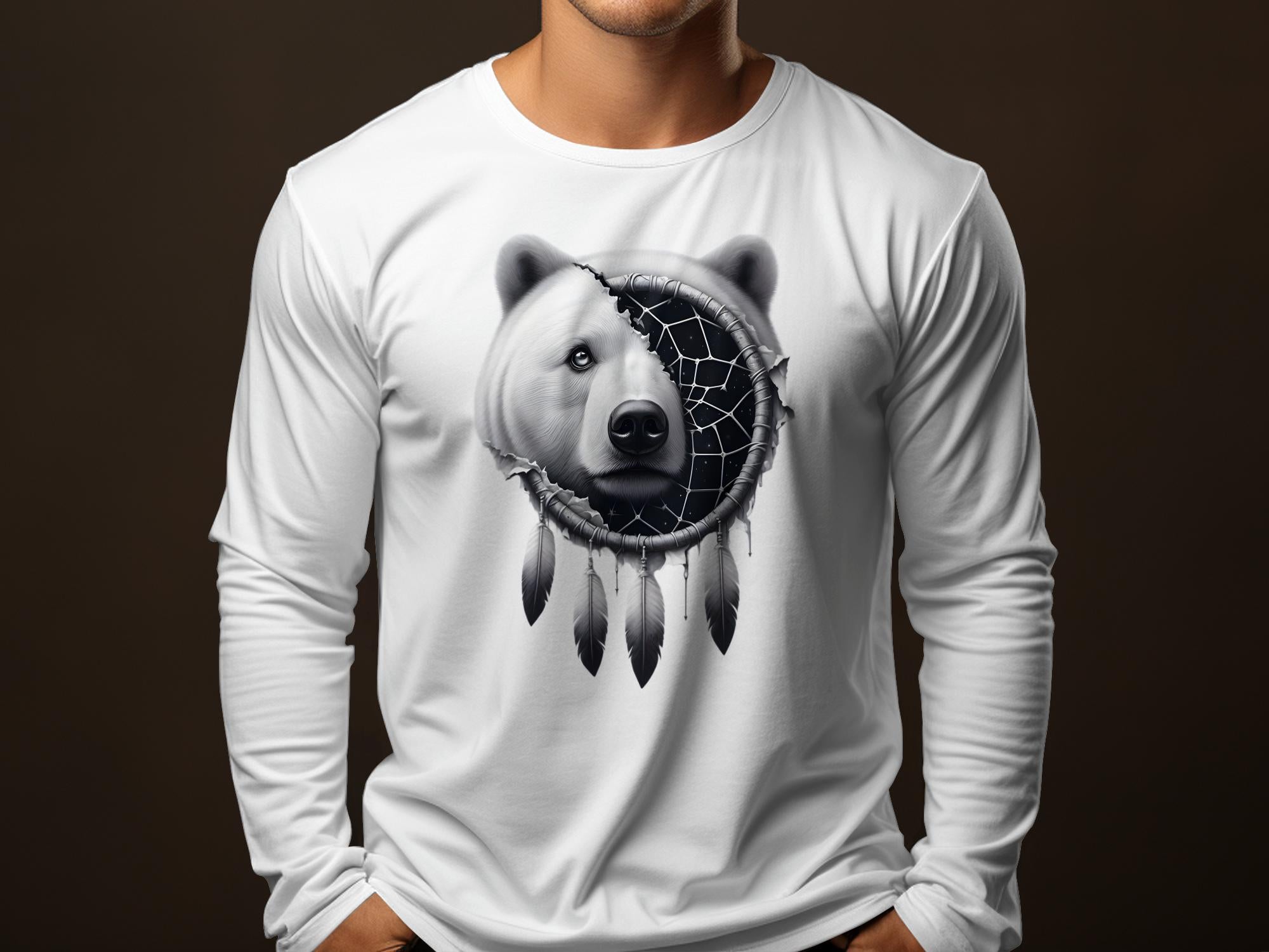 Dreamcatcher Bear - Coloured Gildan Long Sleeve Realistic Native American Talisman Unisex Mythology Tee Graphic Design