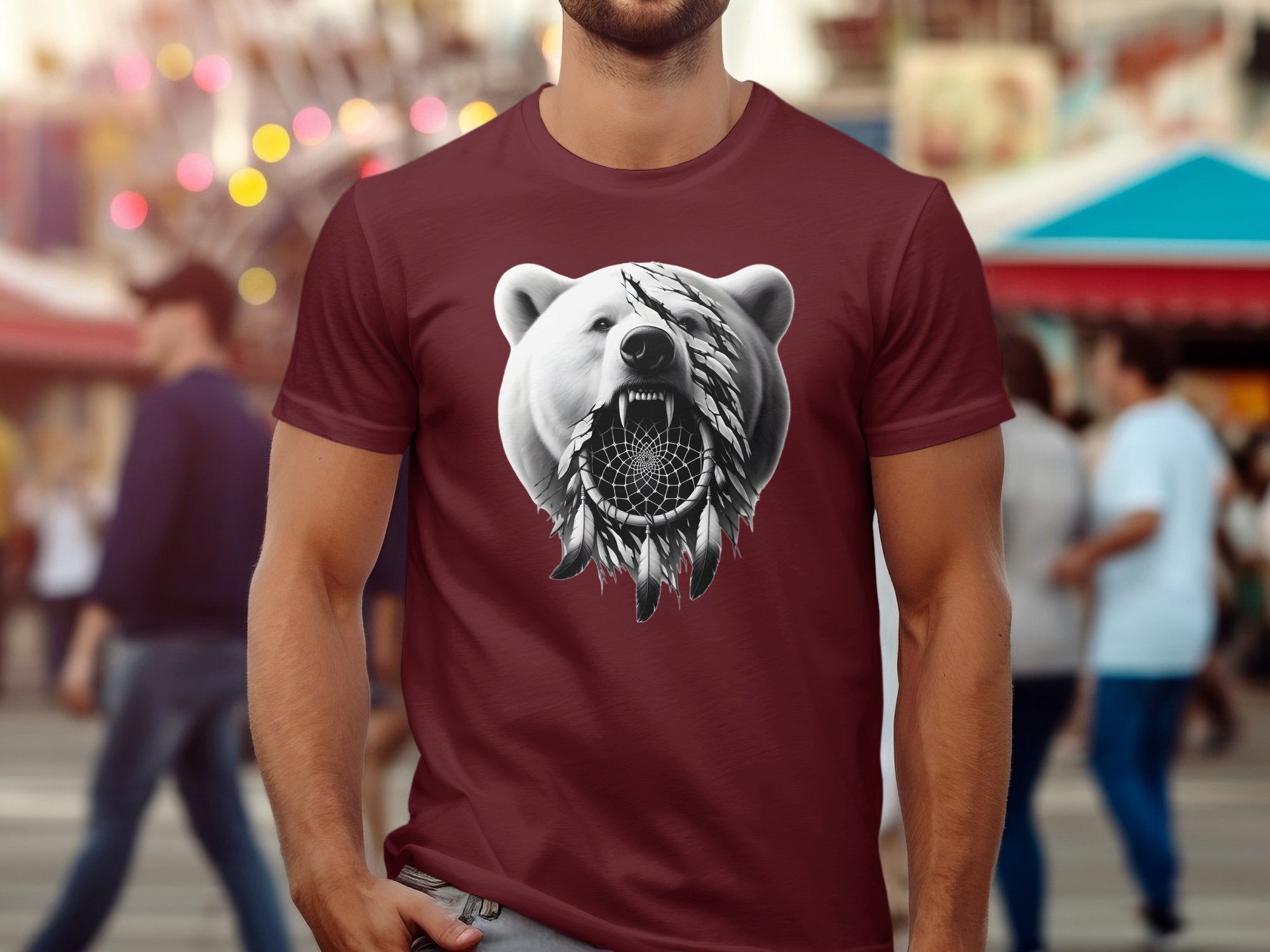 Dreamcatcher Bear - Coloured Gildan T-Shirt Realistic Native American Talisman Unisex Mythology Tee Graphic Design