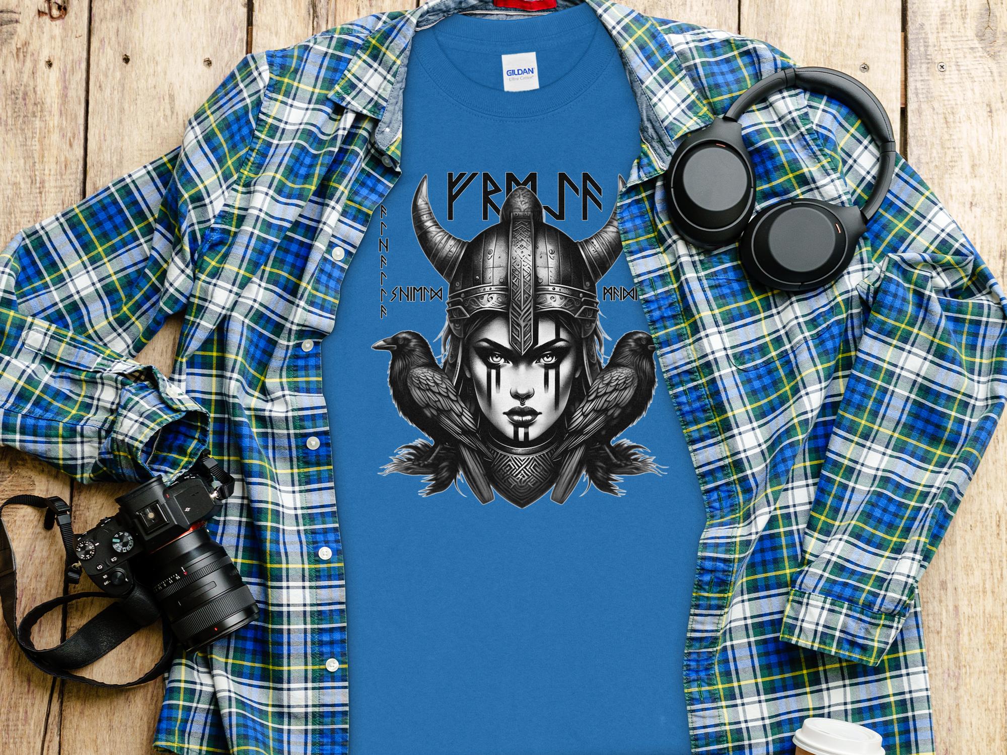 Viking Shield Maiden - Coloured Gildan Long Sleeve Realistic Norse Talisman Men Women Unisex Valhalla Tee Graphic Design