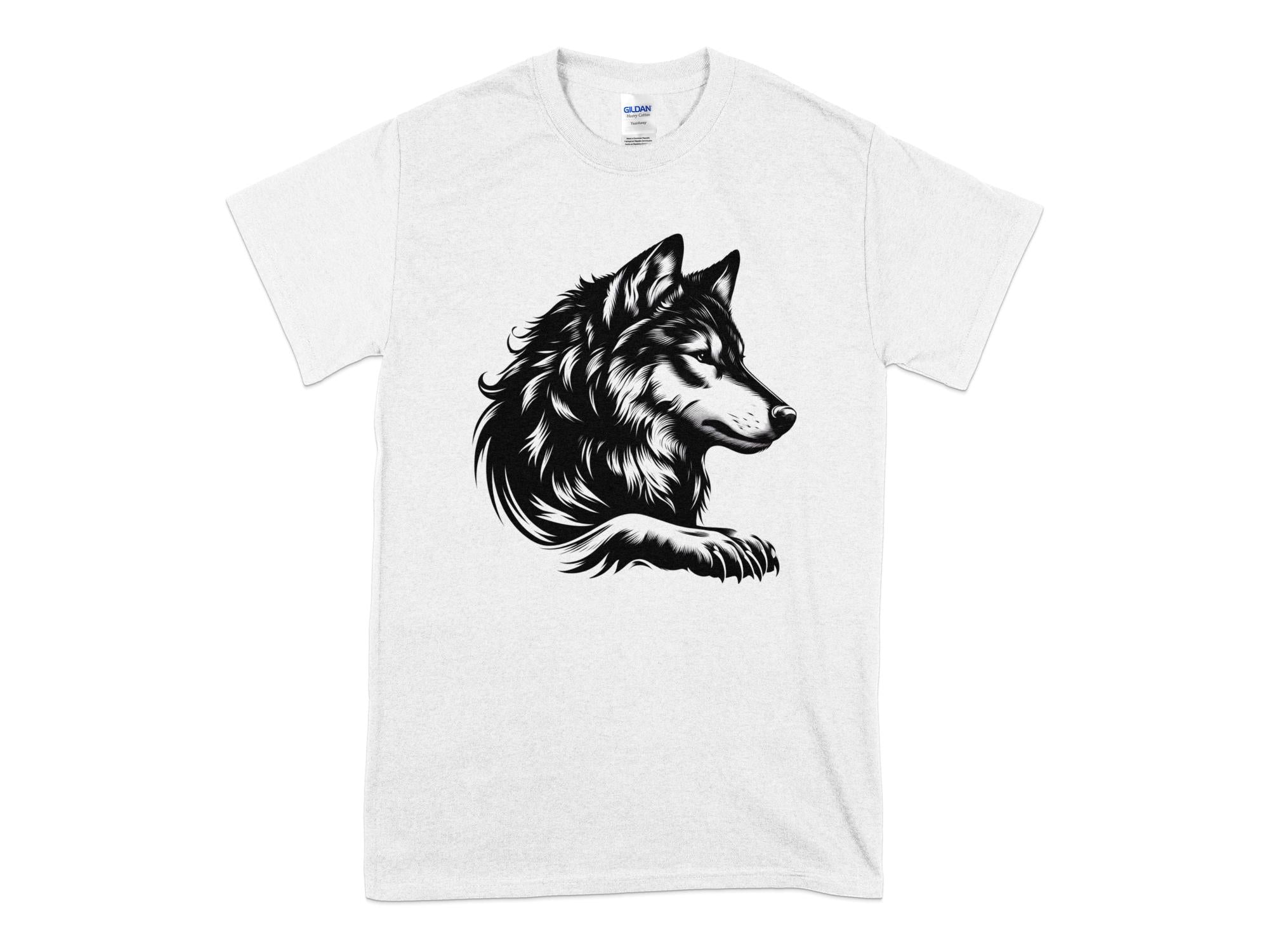 Wolf Tribal - Black White Gildan T-Shirt Realistic Animal Talisman Unisex Tee Graphic Design