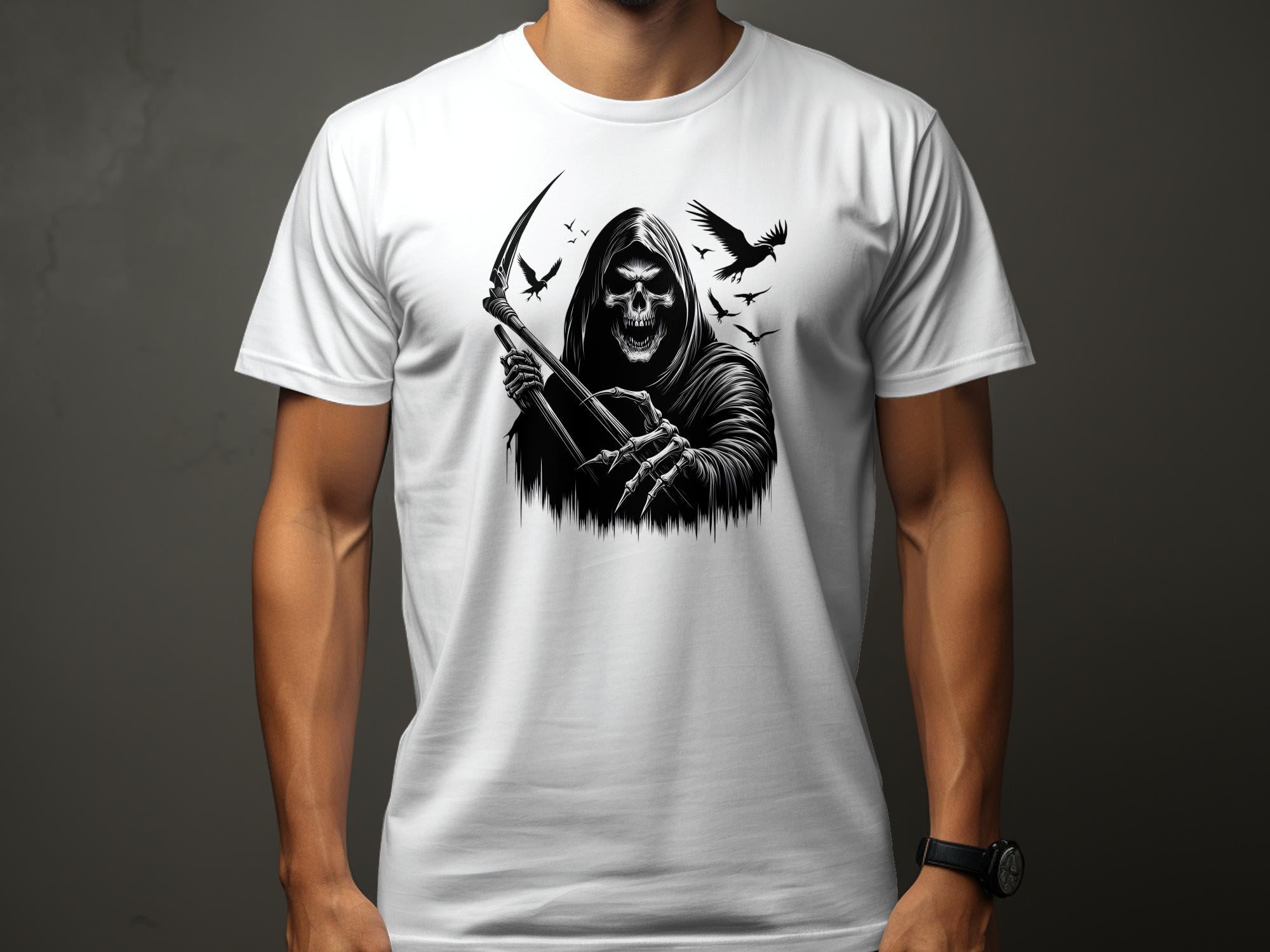 Grim Reaper - Black White Gildan T-Shirt Commemorative Talisman Unisex Tee Graphic Design