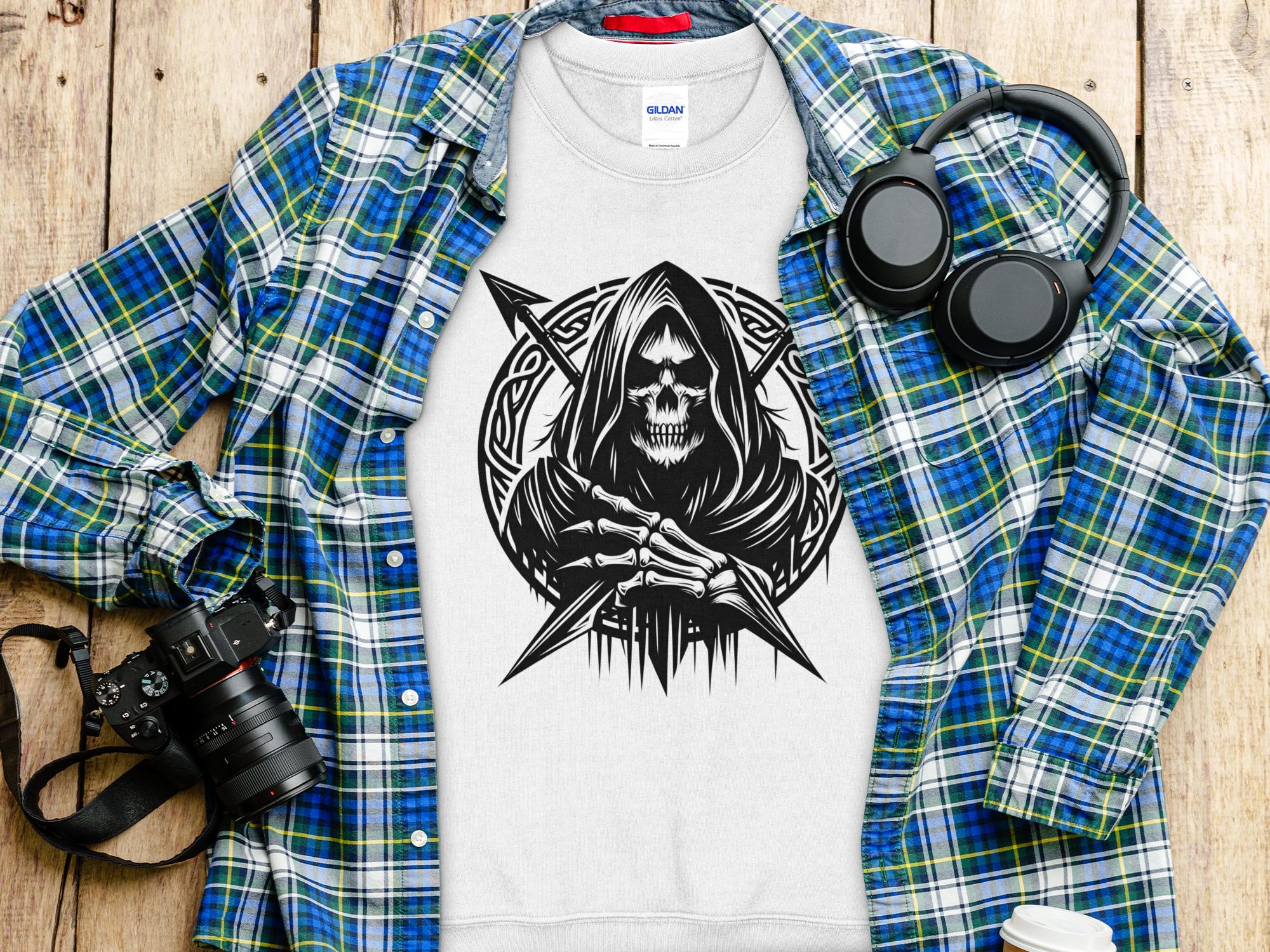 Grim Reaper - Black White Gildan Sweatshirt Commemorative Talisman Unisex Tee Graphic Design