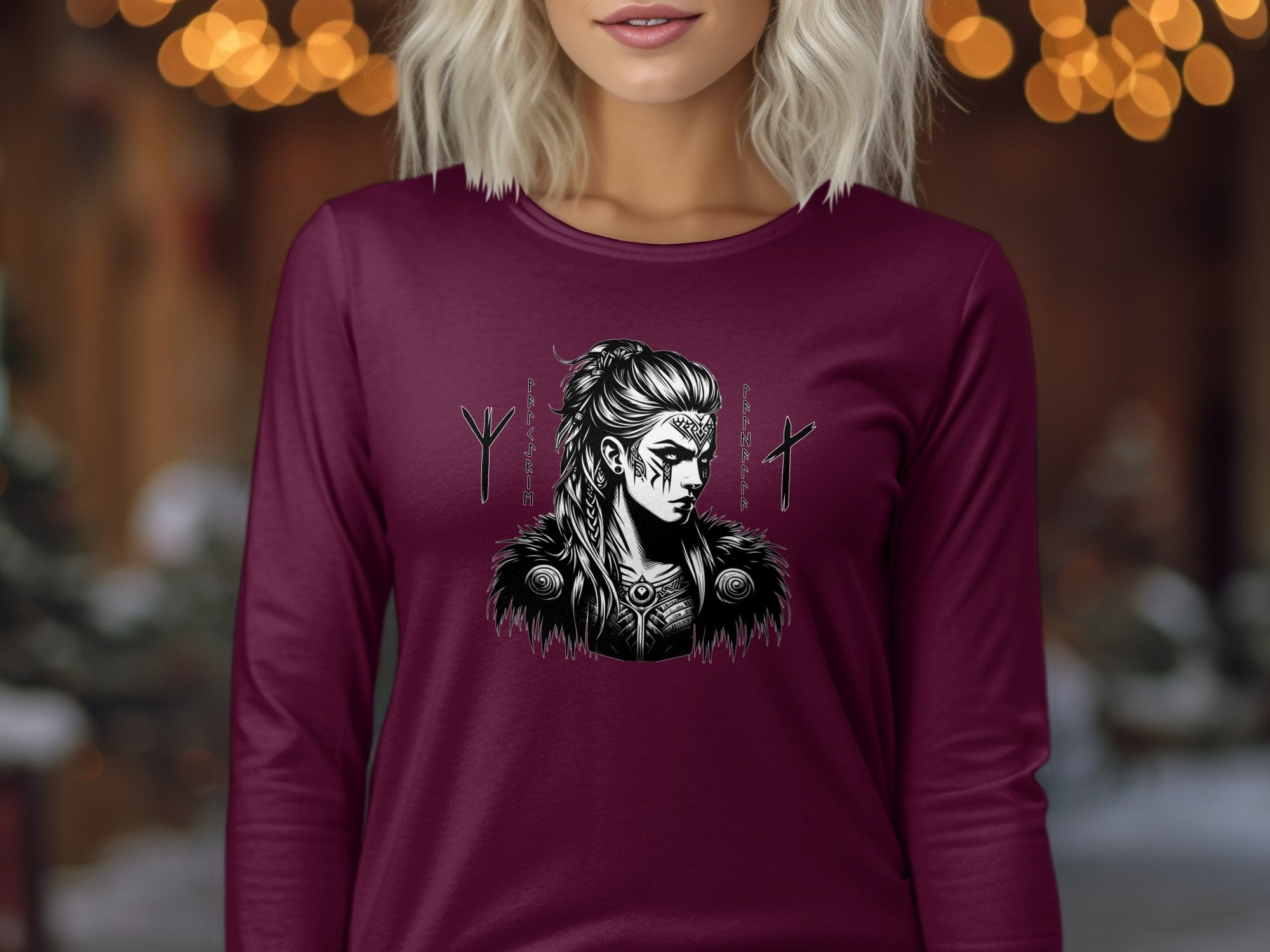 Viking Shield Maiden - Coloured Gildan Long Sleeve Realistic Norse Talisman Men Women Unisex Valhalla Tee Graphic Design