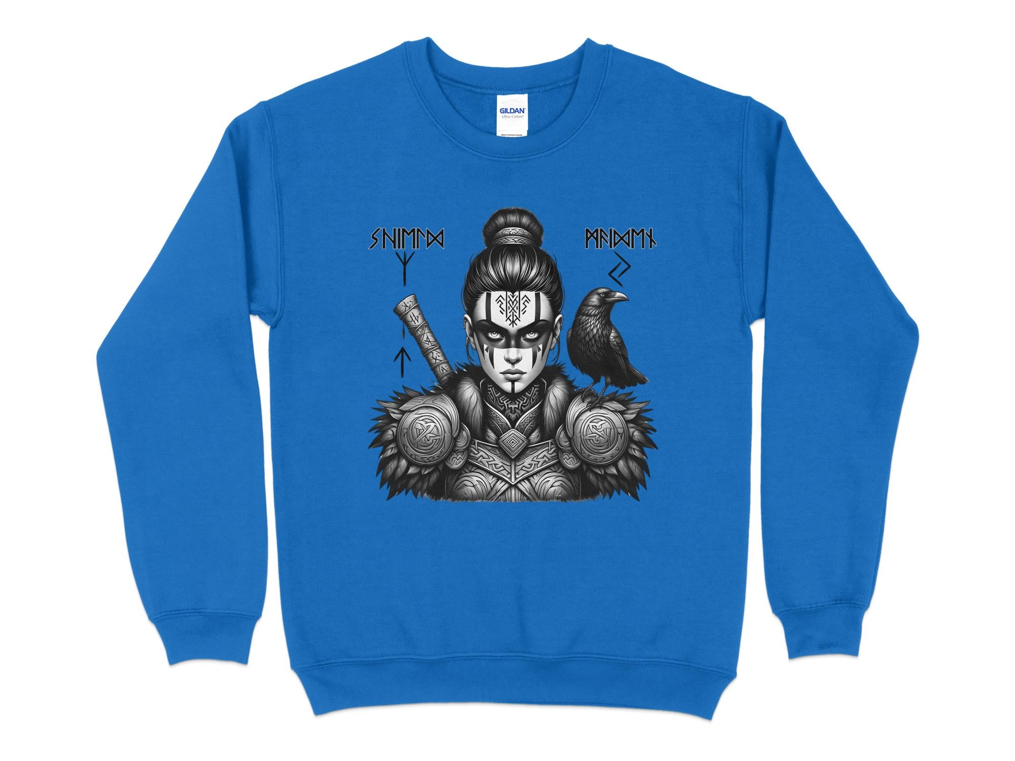 Viking Shield Maiden - Coloured Gildan Sweatshirt Realistic Norse Talisman Men Women Unisex Valhalla Tee Graphic Design