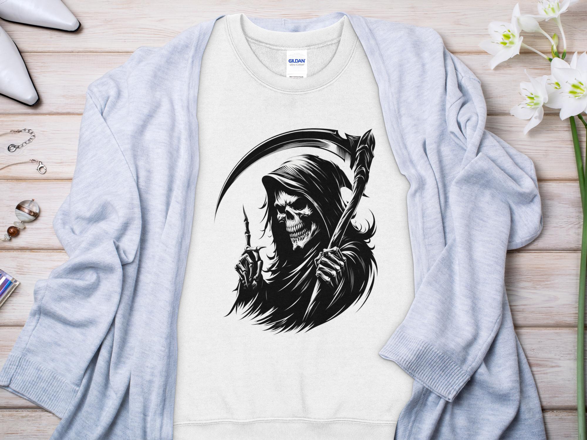 Grim Reaper - Black White Gildan Sweatshirt Commemorative Talisman Unisex Tee Graphic Design