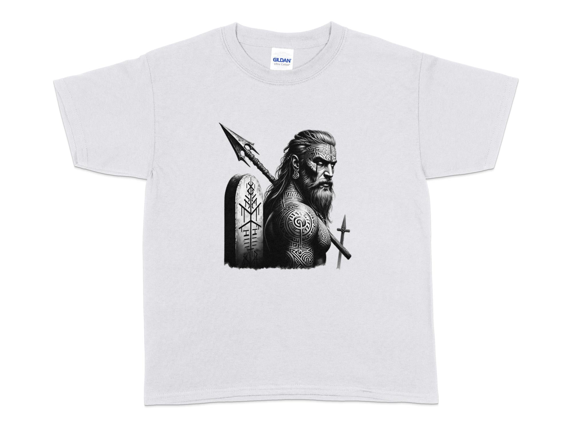 Viking Heroism - Coloured Gildan Kids T-Shirt Realistic Norse Talisman Unisex Valhalla Tee Graphic Design