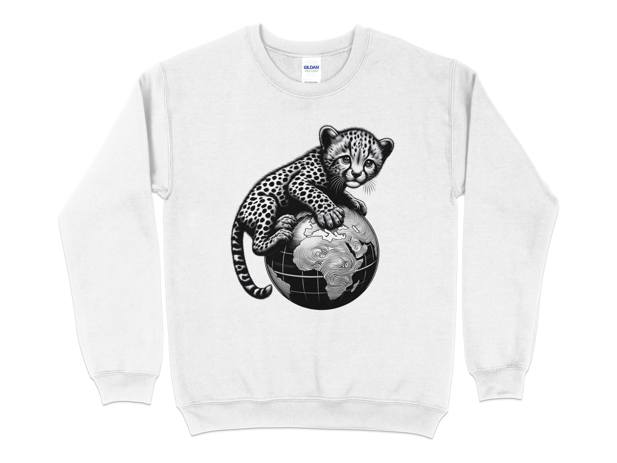 Cheetah World - Coloured Gildan Sweatshirt Realistic Animal Talisman Unisex Cute Tee Graphic Design