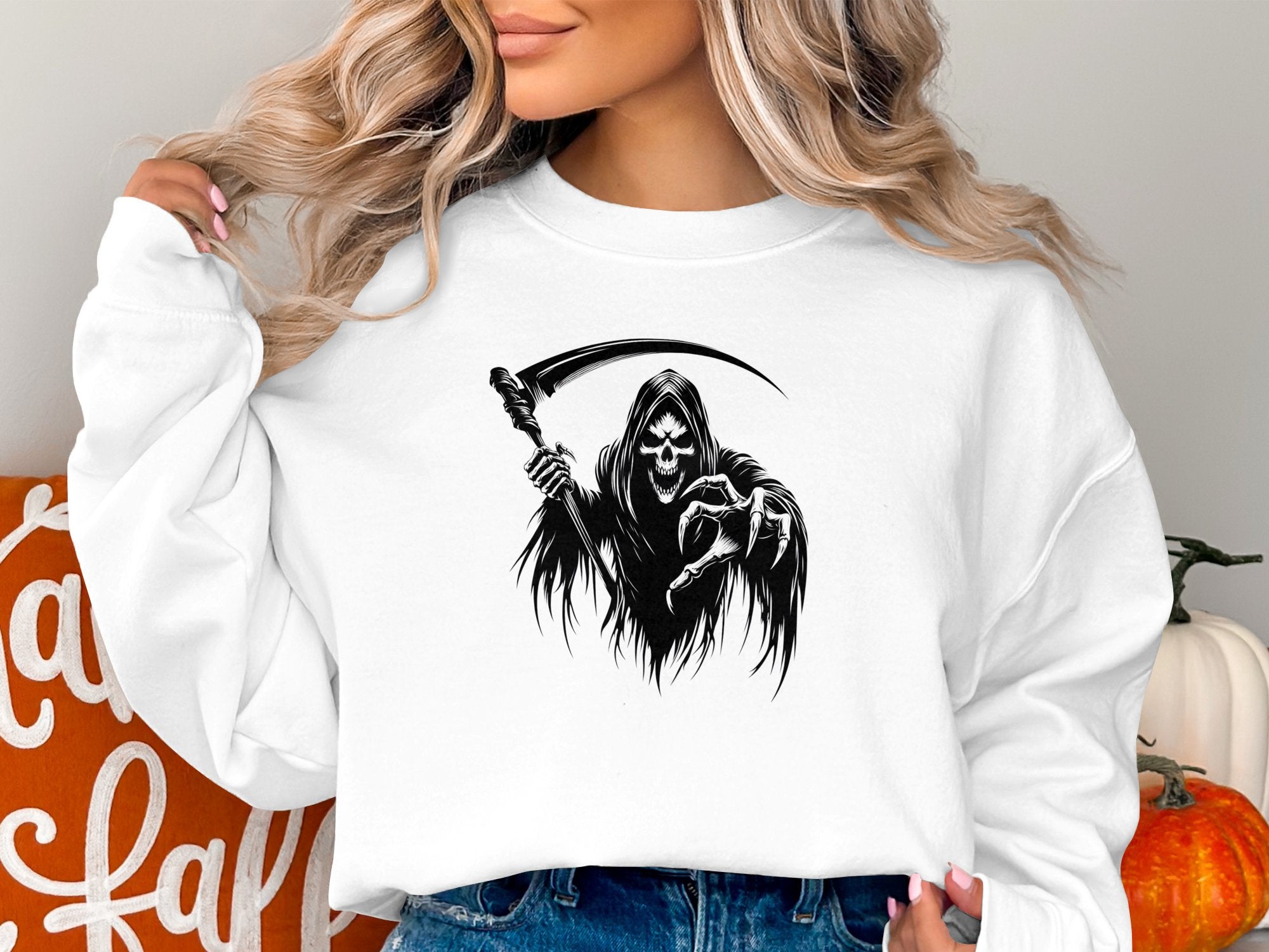 Grim Reaper - Black White Gildan Sweatshirt Commemorative Talisman Unisex Tee Graphic Design