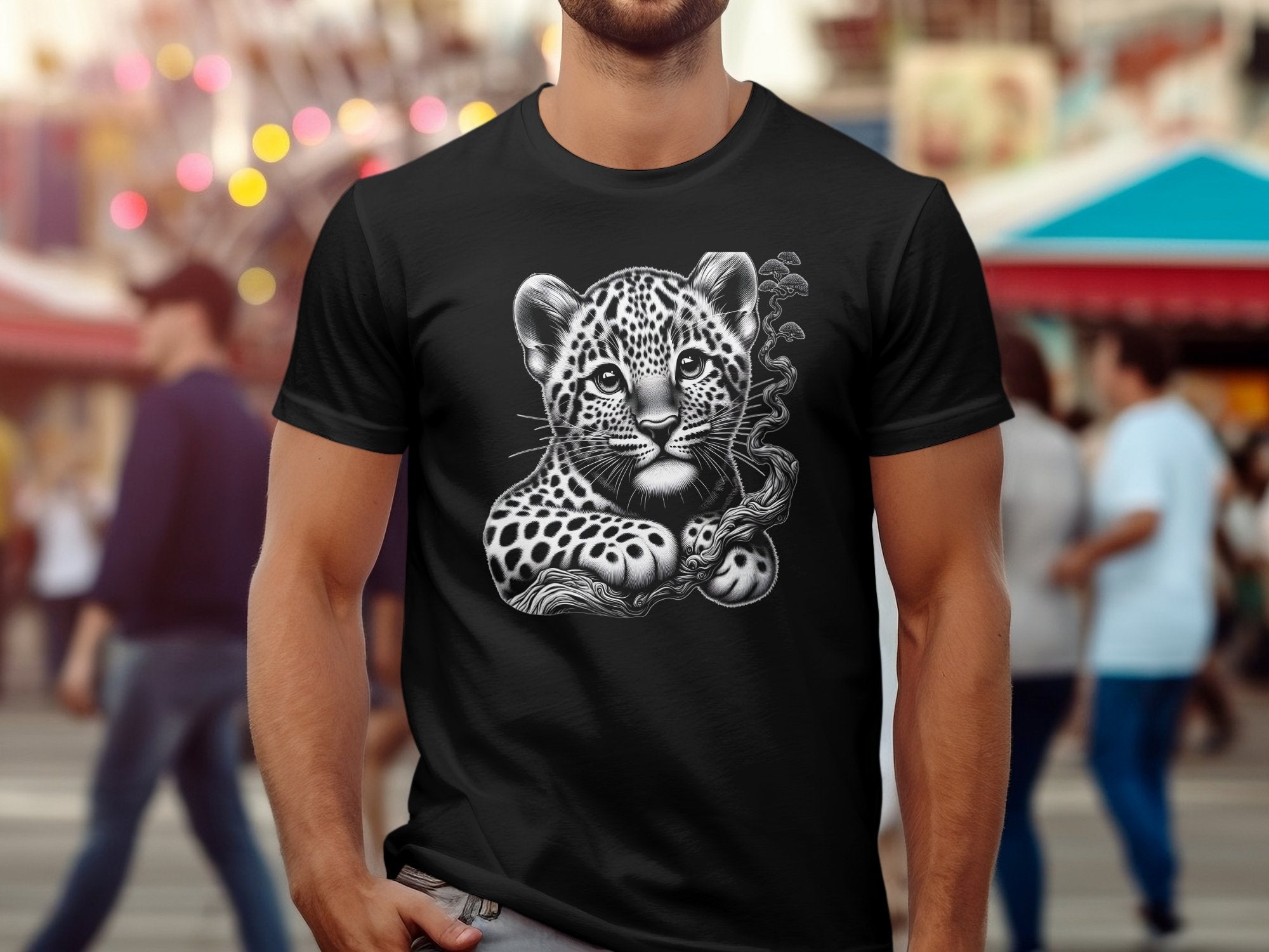 Leopard Bonsai - Coloured Gildan T-Shirt Realistic Animal Talisman Unisex Cute Tee Graphic Design