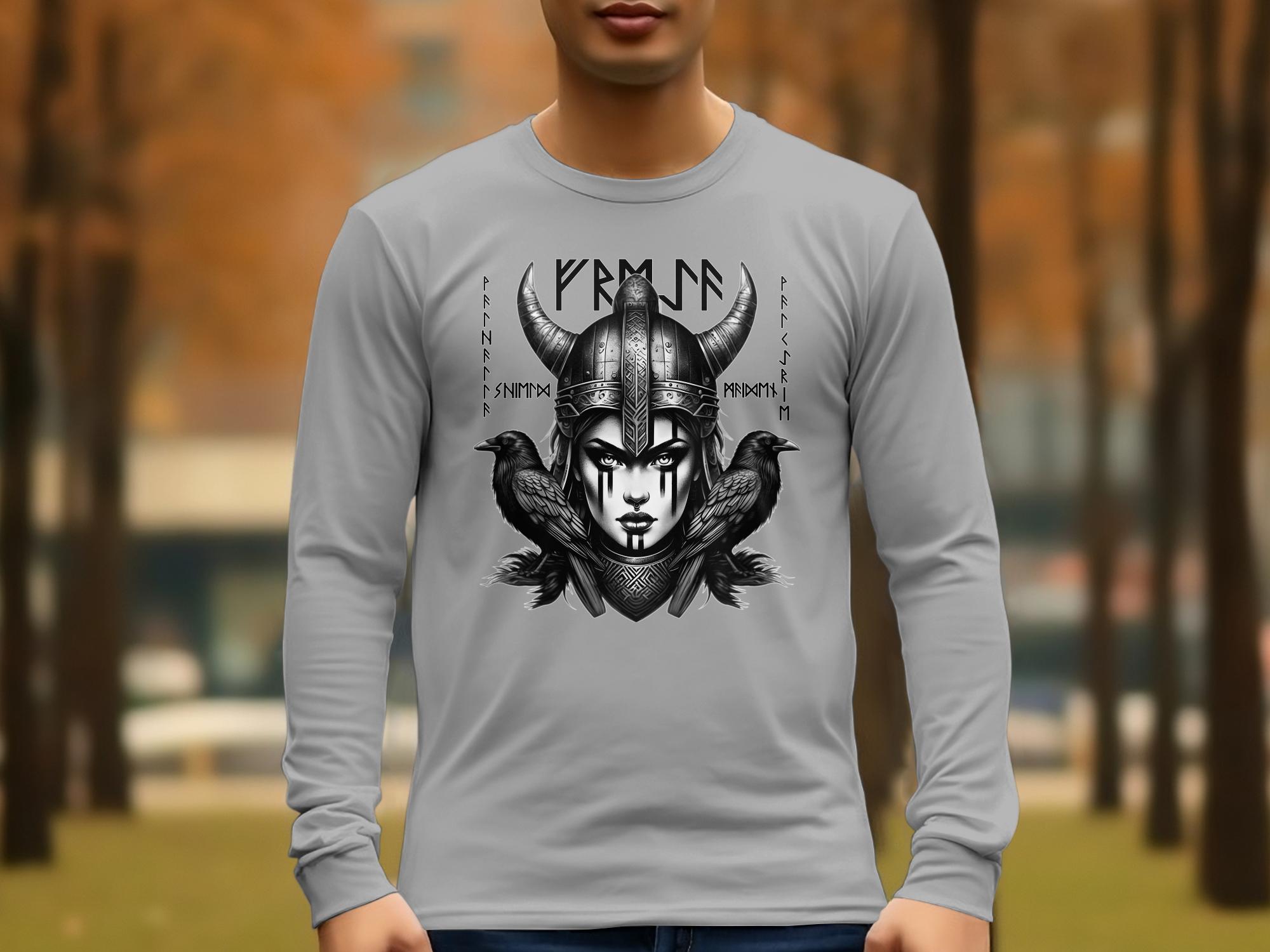 Viking Shield Maiden - Coloured Gildan Long Sleeve Realistic Norse Talisman Men Women Unisex Valhalla Tee Graphic Design