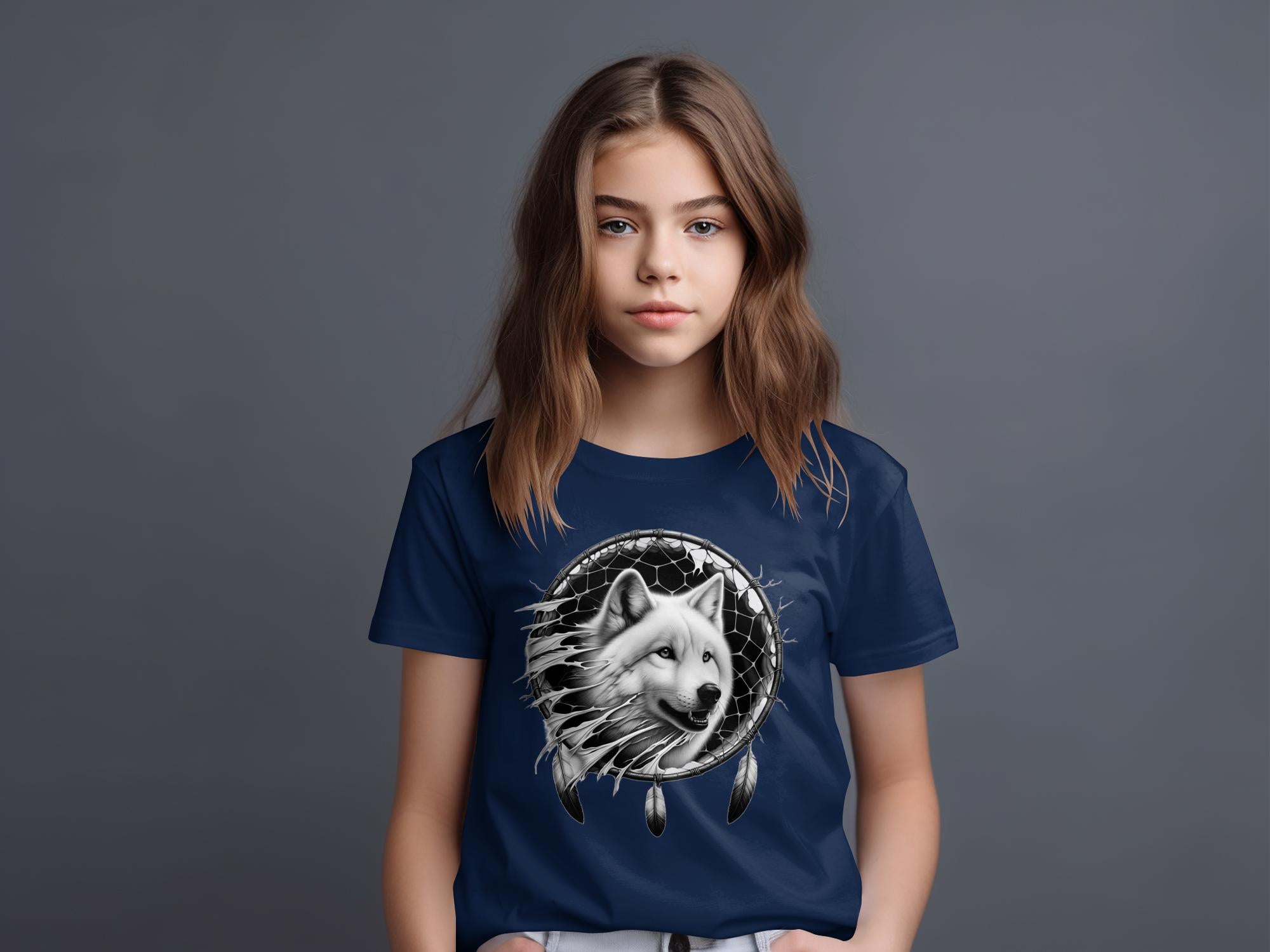 Dreamcatcher Wolf - Coloured Gildan Kids T-Shirt Realistic Native American Talisman Unisex Mythology Tee Graphic Design