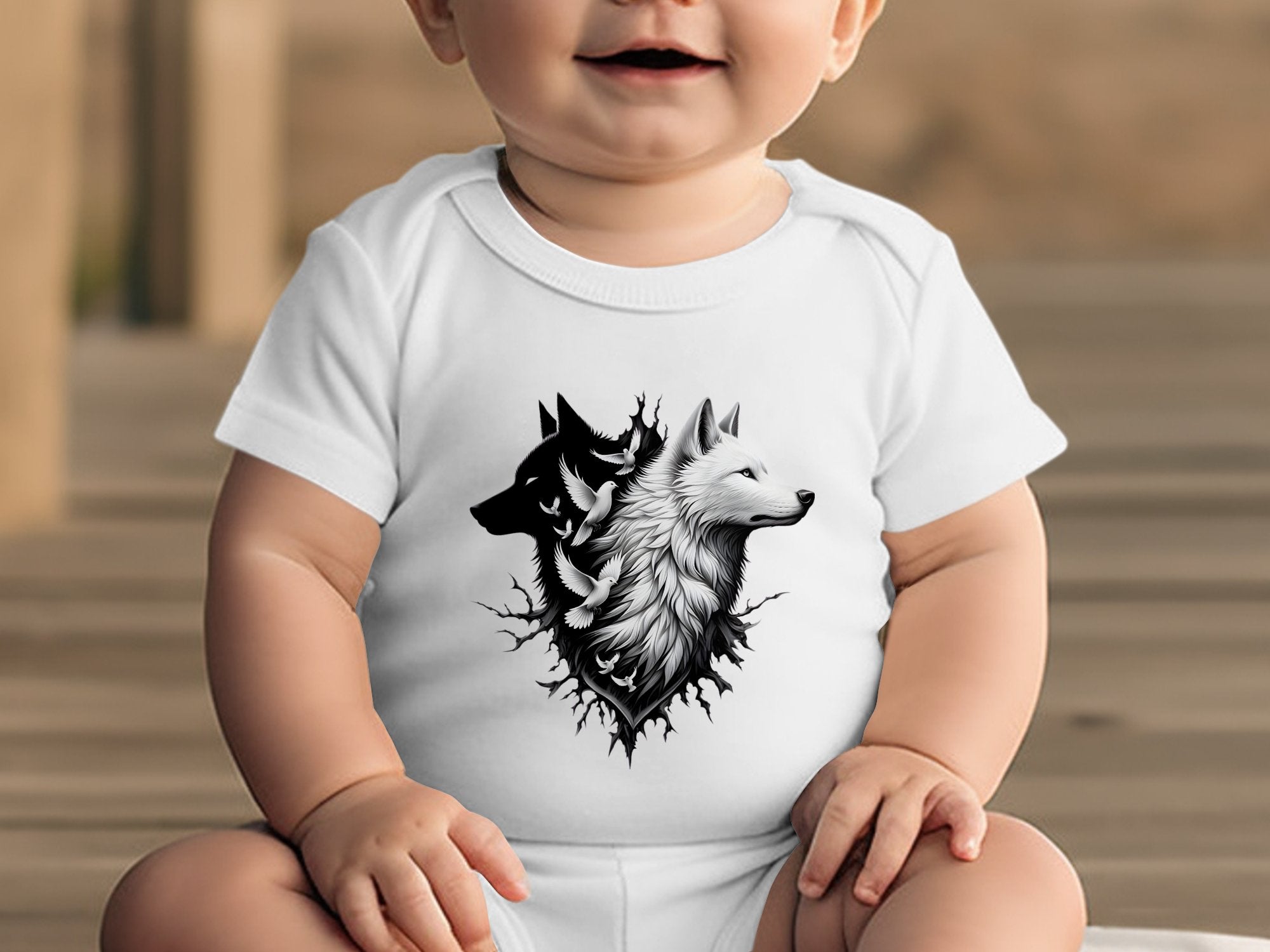 Wolf x Doves - Coloured Toddler Bodysuit Realistic Animal Talisman Unisex Tee Graphic Design