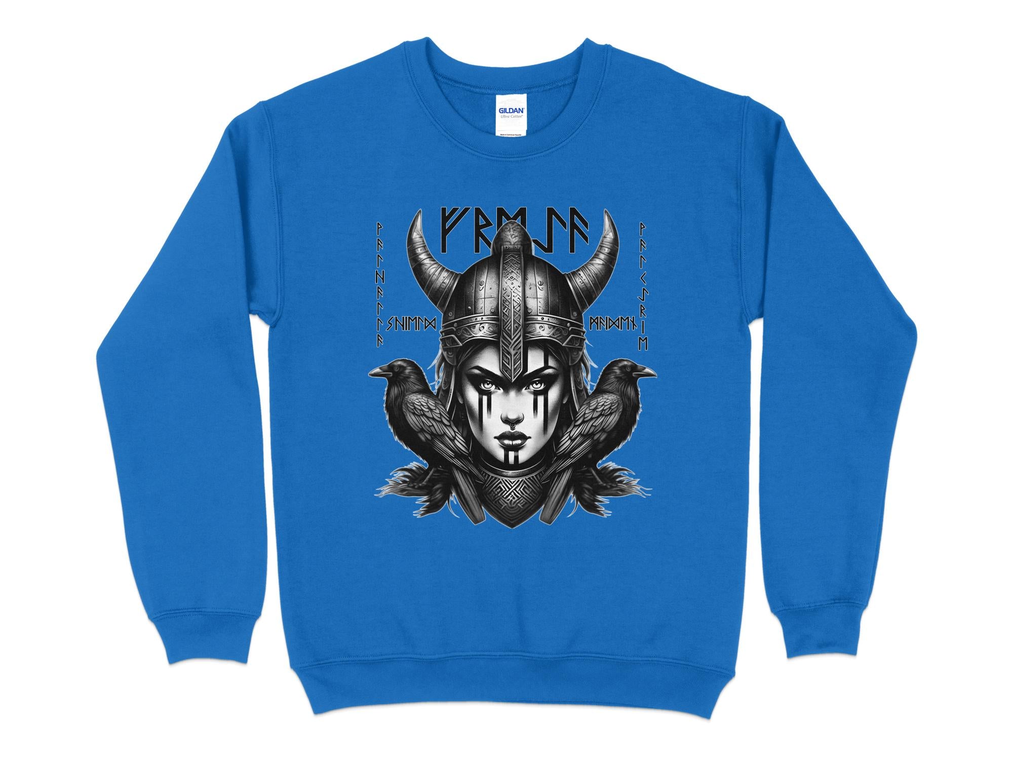 Viking Shield Maiden - Coloured Gildan Sweatshirt Realistic Norse Talisman Men Women Unisex Valhalla Tee Graphic Design