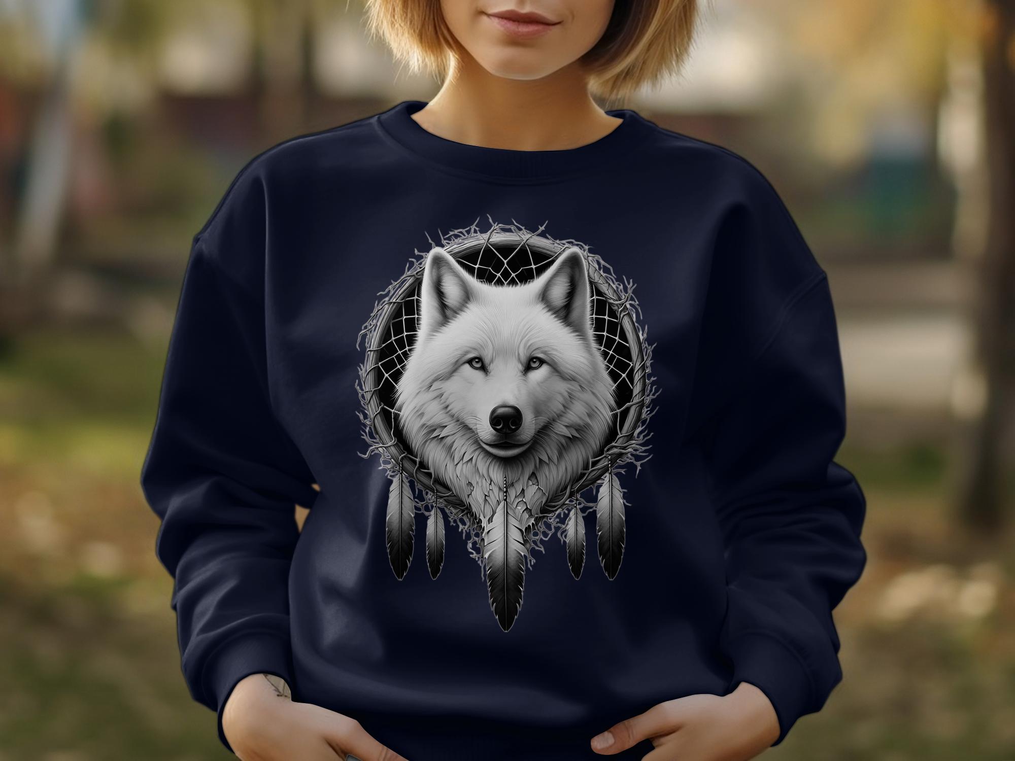 Dreamcatcher Wolf - Coloured Gildan Sweatshirt Realistic Native American Talisman Unisex Mythology Tee Graphic Design