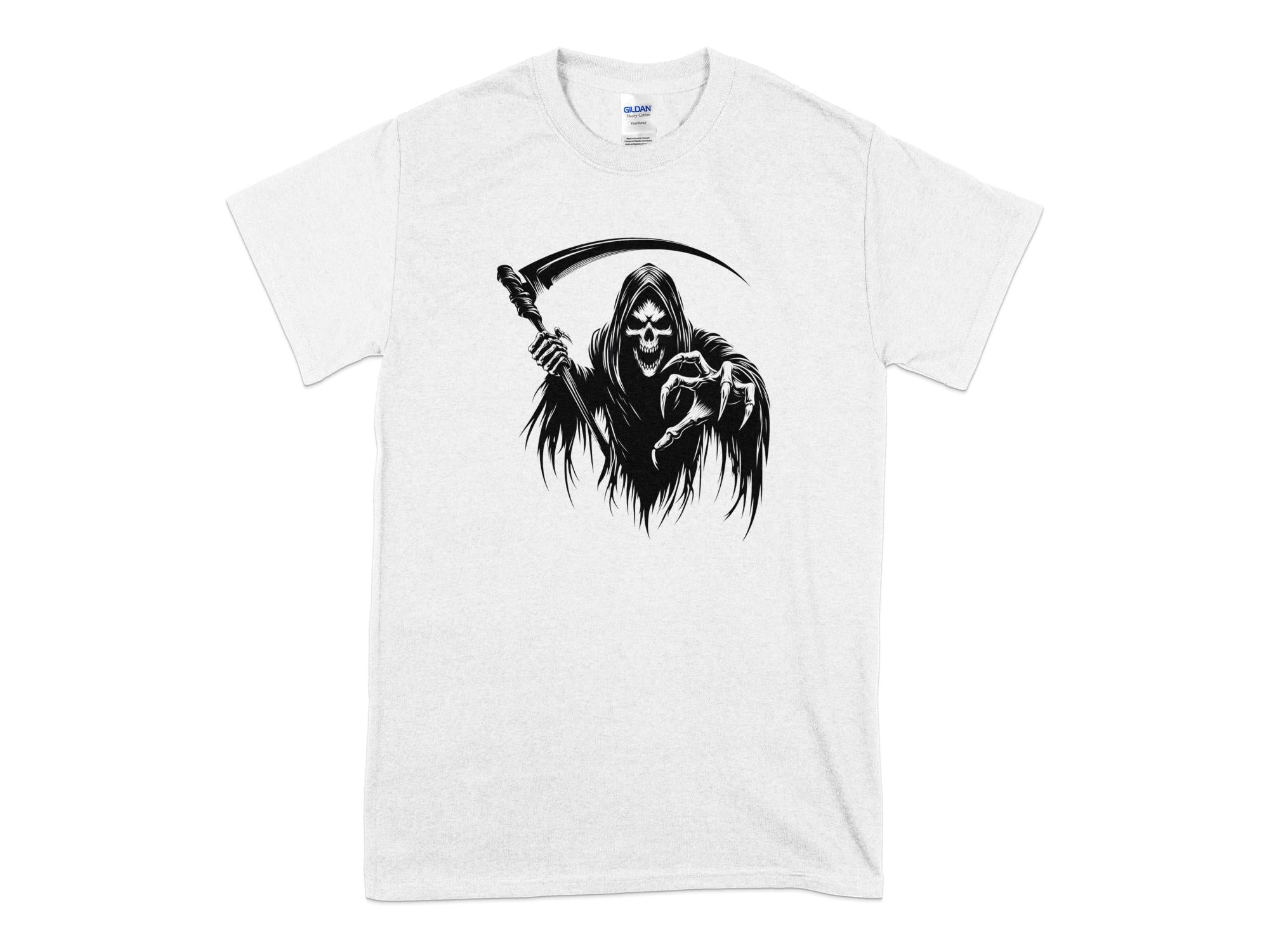 Grim Reaper - Black White Gildan T-Shirt Commemorative Talisman Unisex Tee Graphic Design