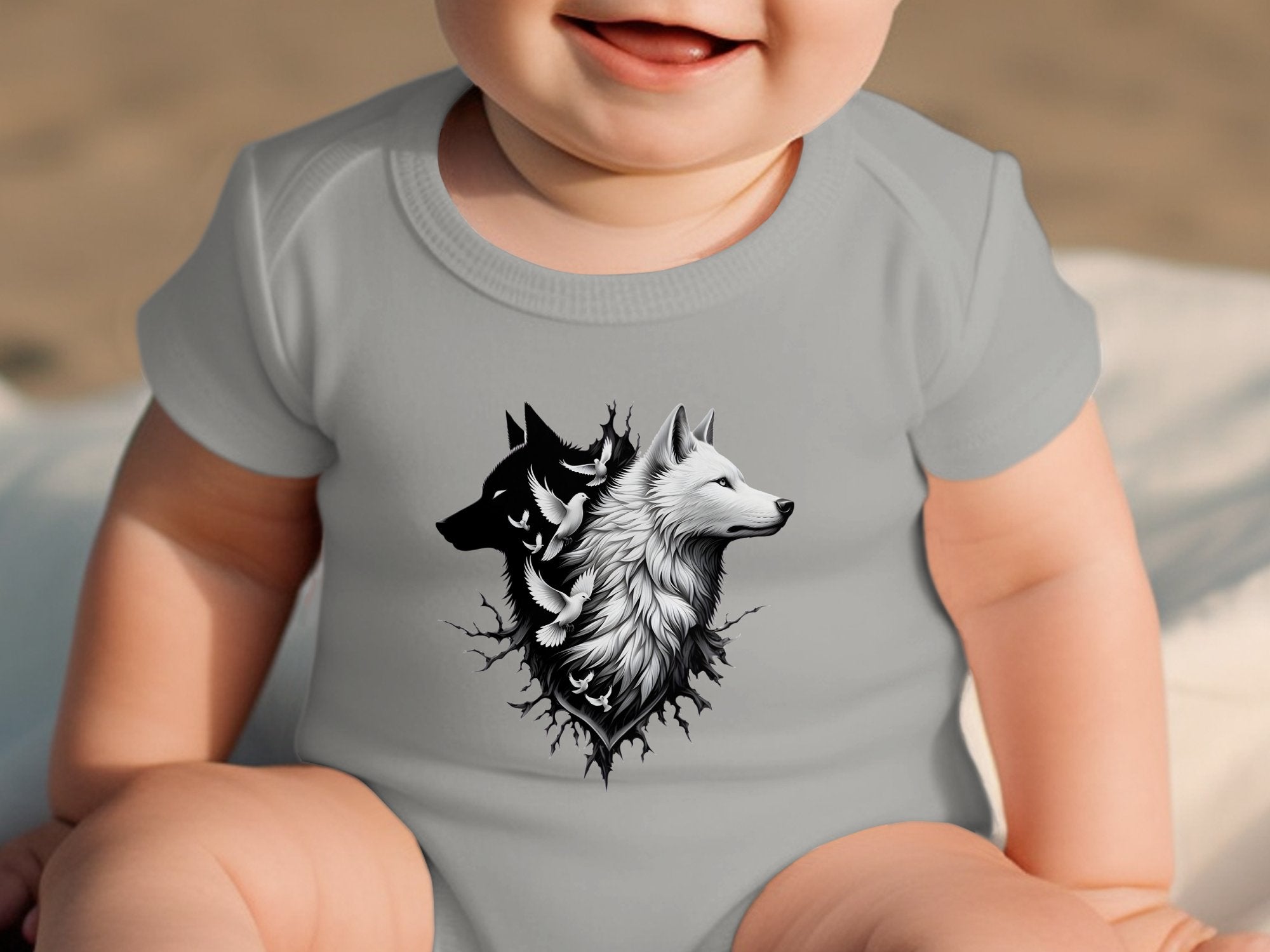 Wolf x Doves - Coloured Toddler Bodysuit Realistic Animal Talisman Unisex Tee Graphic Design