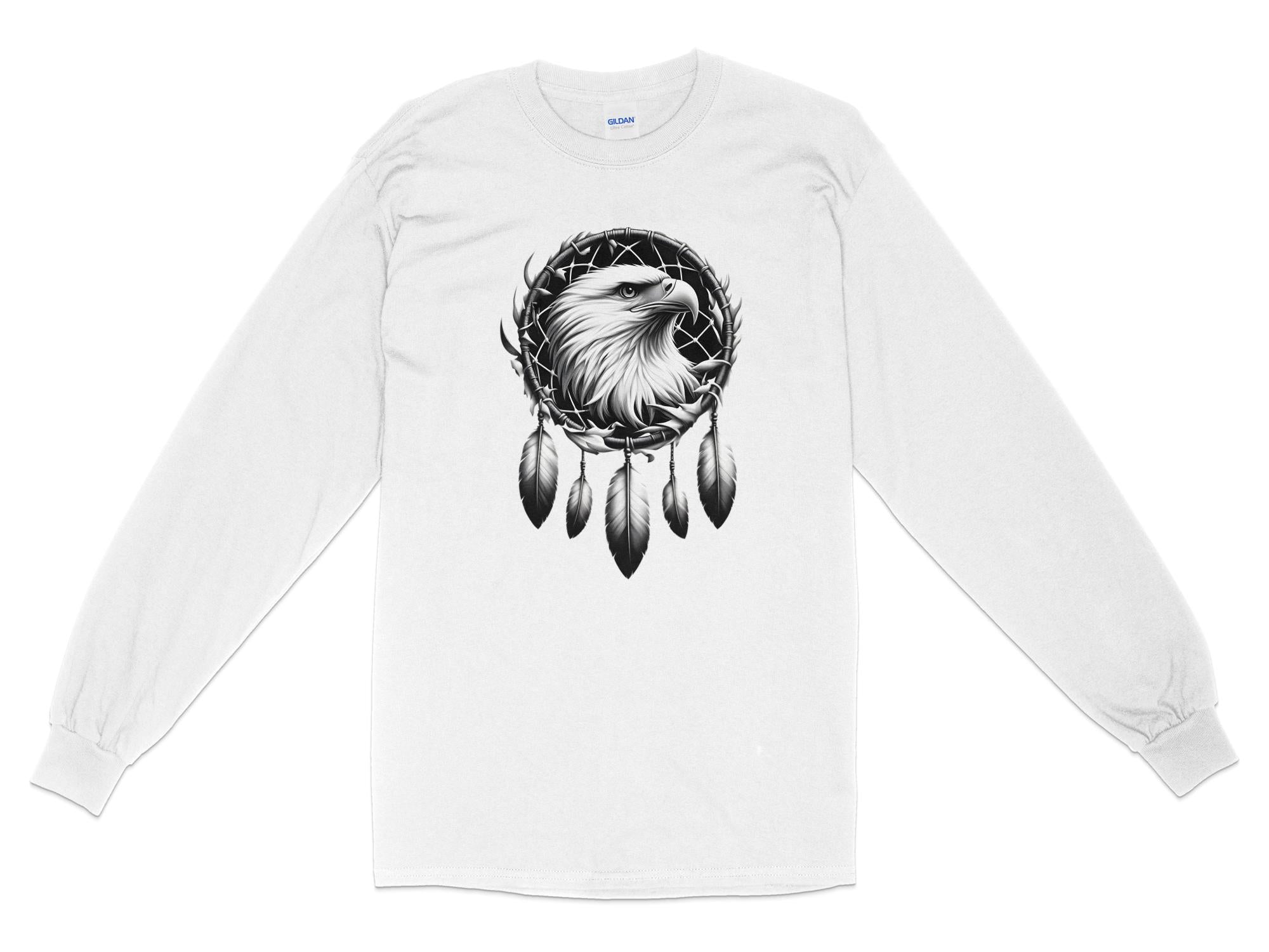 Dreamcatcher Eagle - Coloured Gildan Long Sleeve Realistic Native American Talisman Unisex Mythology Tee Graphic Design