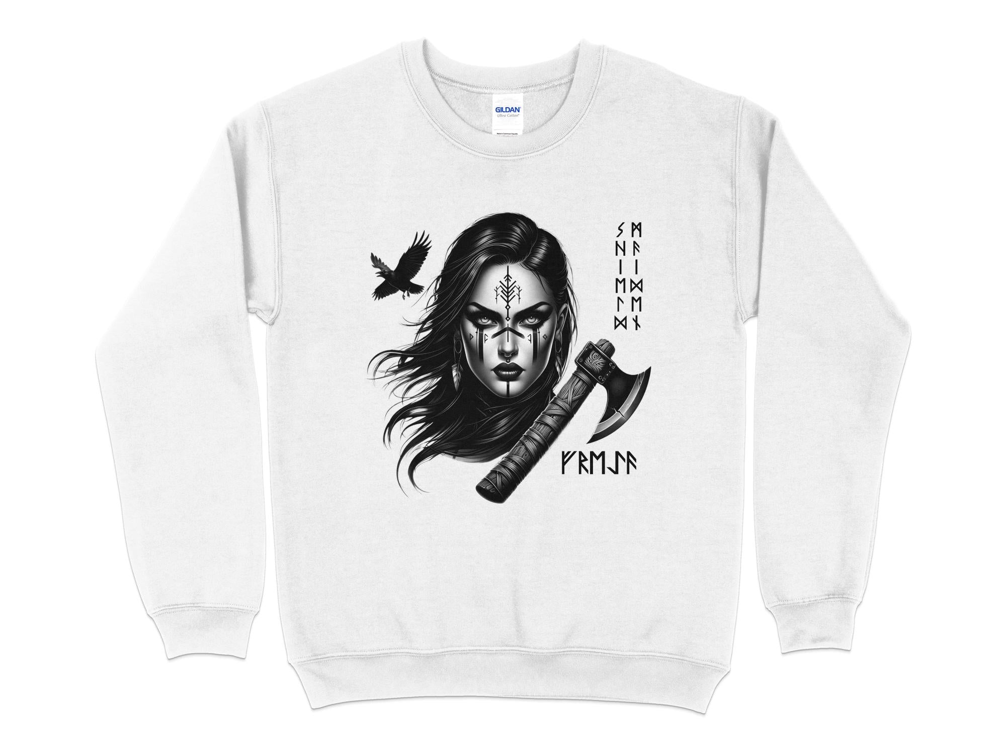 Viking Shield Maiden - Coloured Gildan Sweatshirt Realistic Norse Talisman Men Women Unisex Valhalla Tee Graphic Design