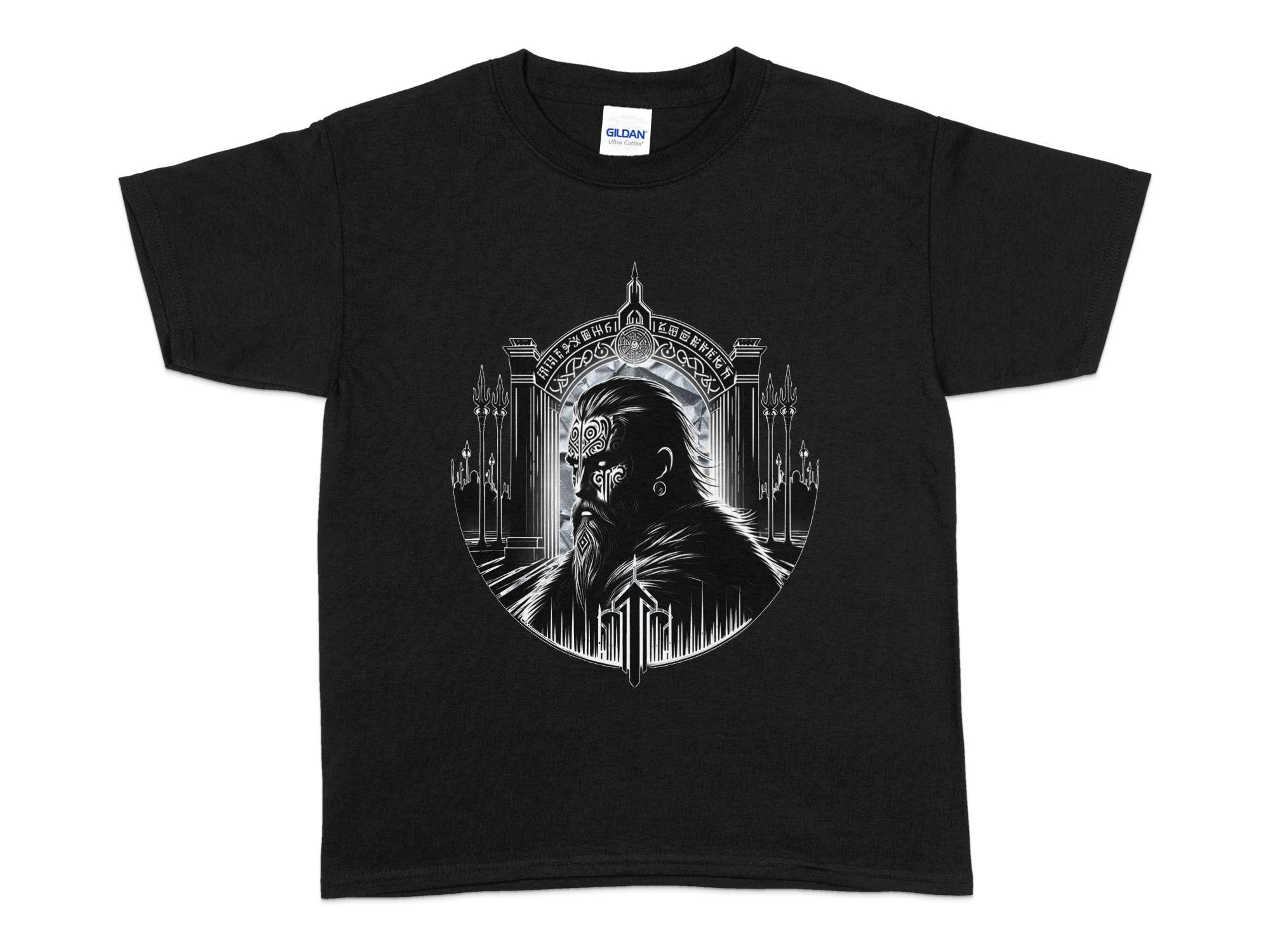 Viking Warrior - Coloured Gildan Kids T-Shirt Realistic Norse Talisman Unisex Valhalla Tee Graphic Design