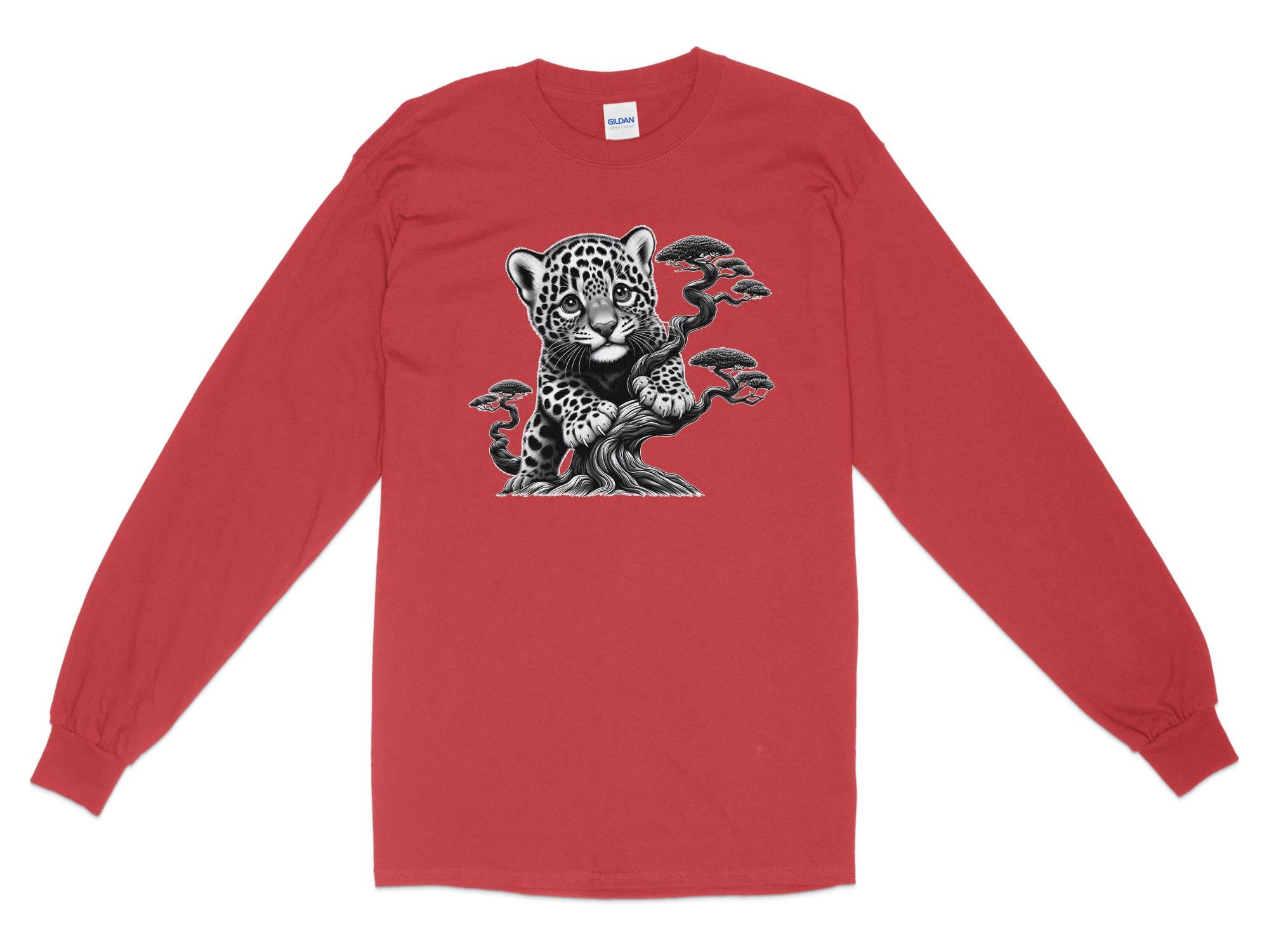 Leopard Bonsai - Coloured Gildan Long Sleeve Realistic Animal Talisman Unisex Cute Tee Graphic Design