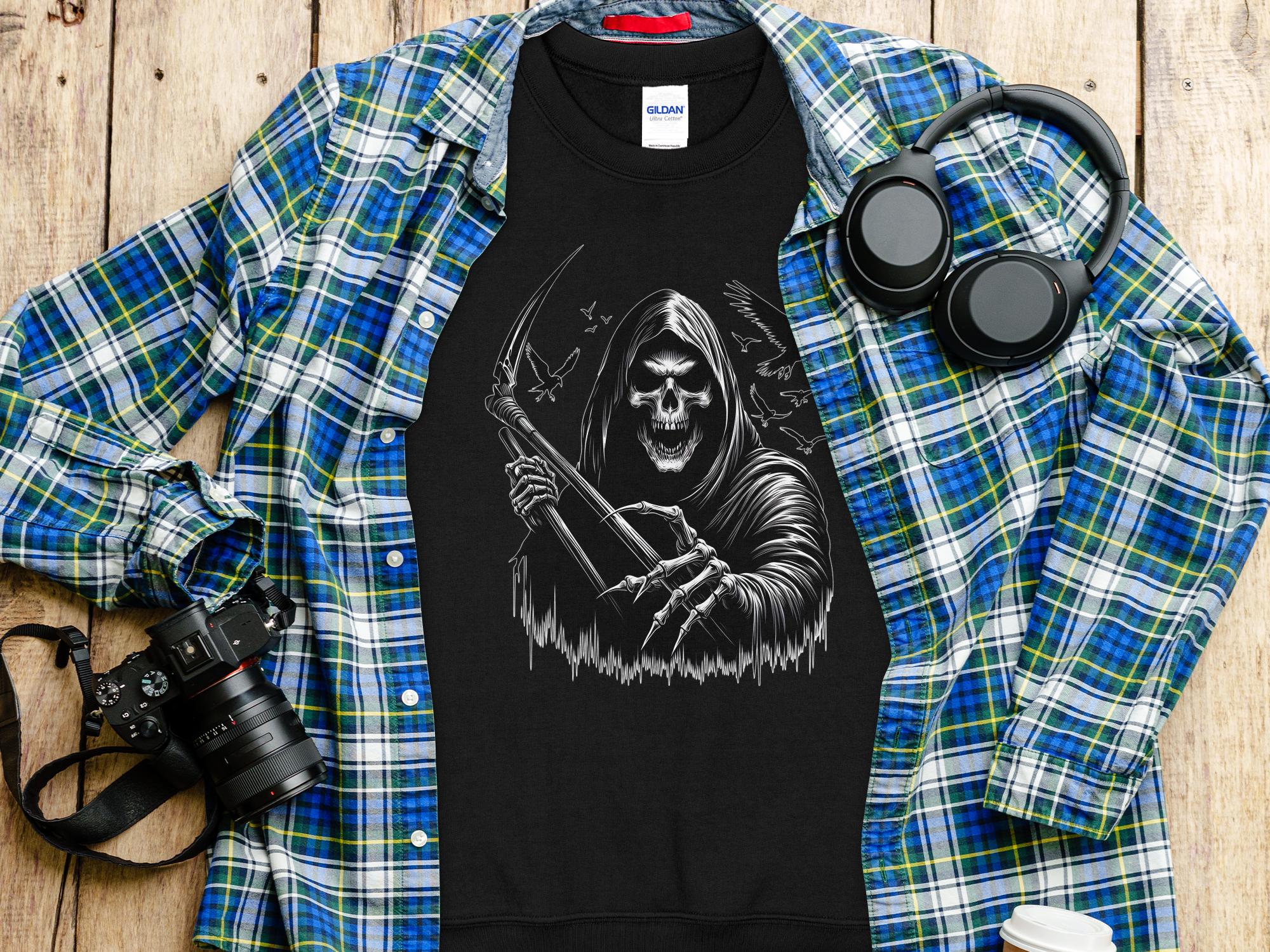 Grim Reaper - Black White Gildan Sweatshirt Commemorative Talisman Unisex Tee Graphic Design