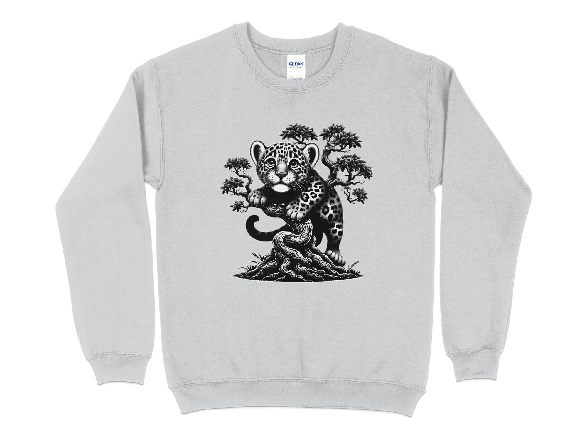 Leopard Bonsai - Coloured Gildan Sweatshirt Realistic Animal Talisman Unisex Cute Tee Graphic Design