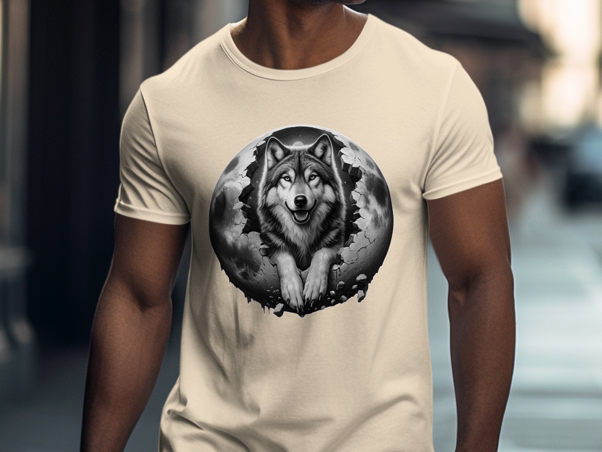 Moon Wolf - Coloured Gildan T-Shirt Realistic Animal Talisman Unisex Mythology Tee Graphic Design