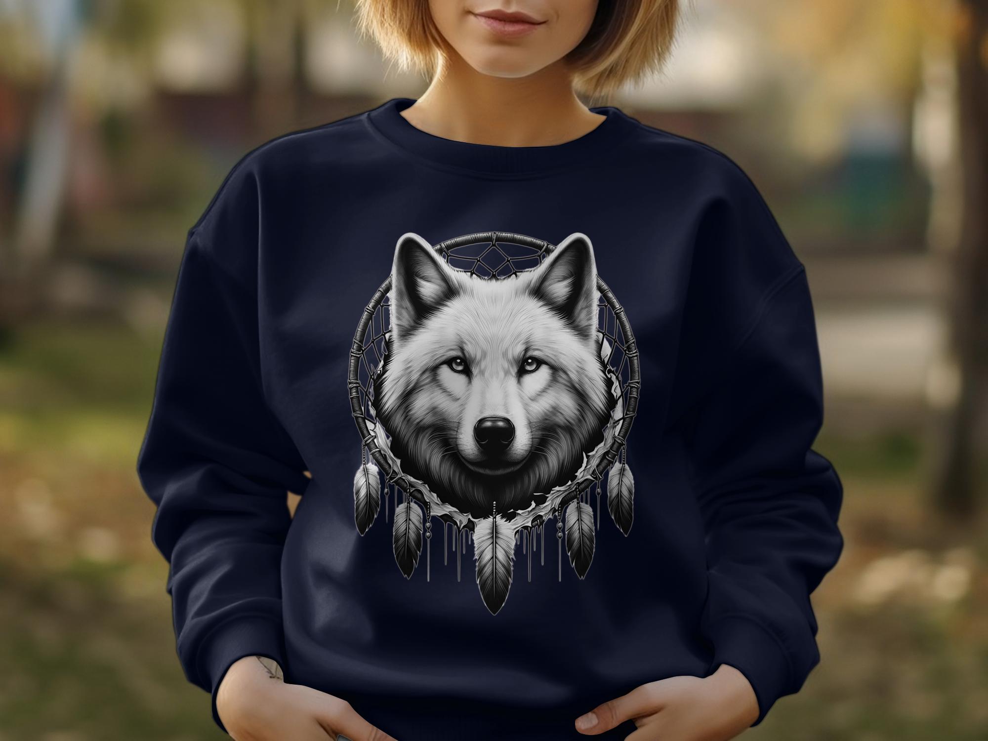 Dreamcatcher Wolf - Coloured Gildan Sweatshirt Realistic Native American Talisman Unisex Mythology Tee Graphic Design