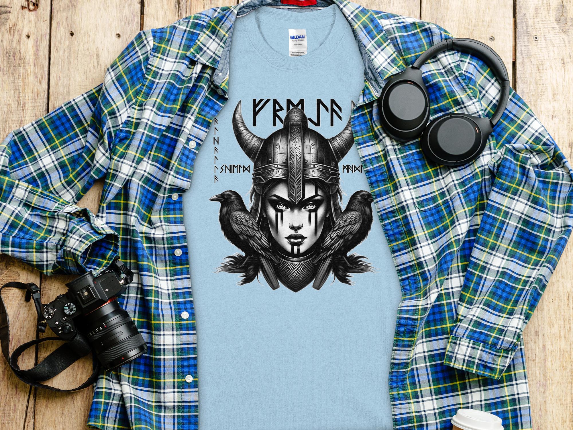 Viking Shield Maiden - Coloured Gildan T Shirt Realistic Norse Talisman Men Women Unisex Valhalla Tee Graphic Design