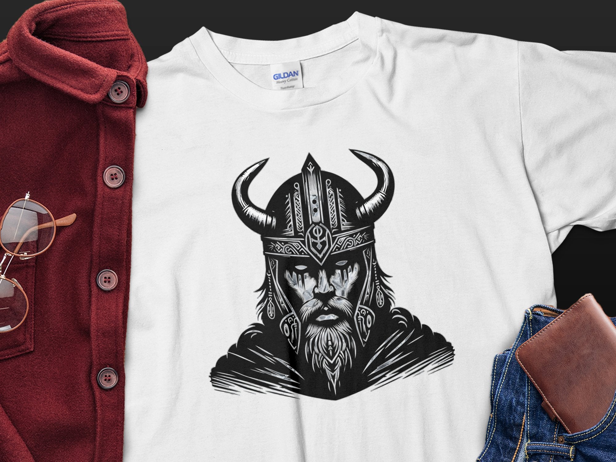 Viking Iron Will - Coloured Gildan T Shirt Realistic Norse Talisman Men Women Unisex Valhalla Tee Graphic Design