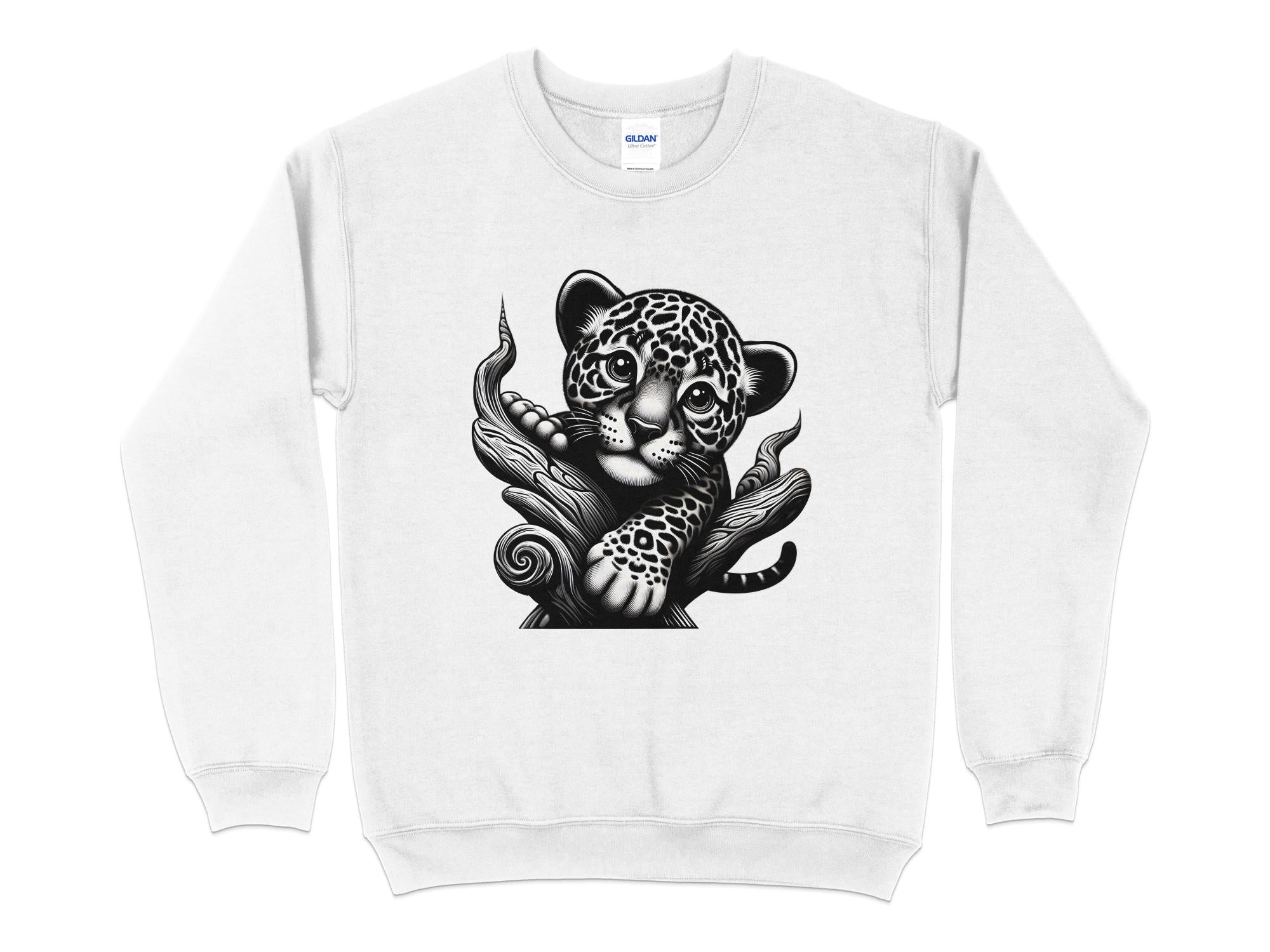 Leopard Bonsai - Coloured Gildan Sweatshirt Realistic Animal Talisman Unisex Cute Tee Graphic Design