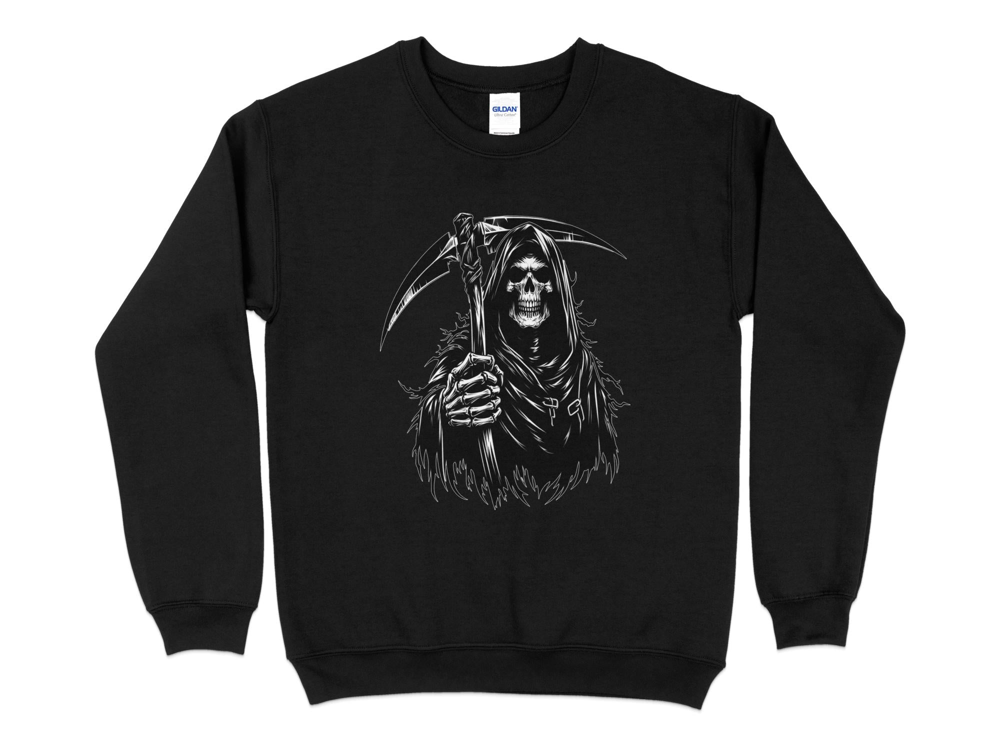 Grim Reaper - Black White Gildan Sweatshirt Commemorative Talisman Unisex Tee Graphic Design