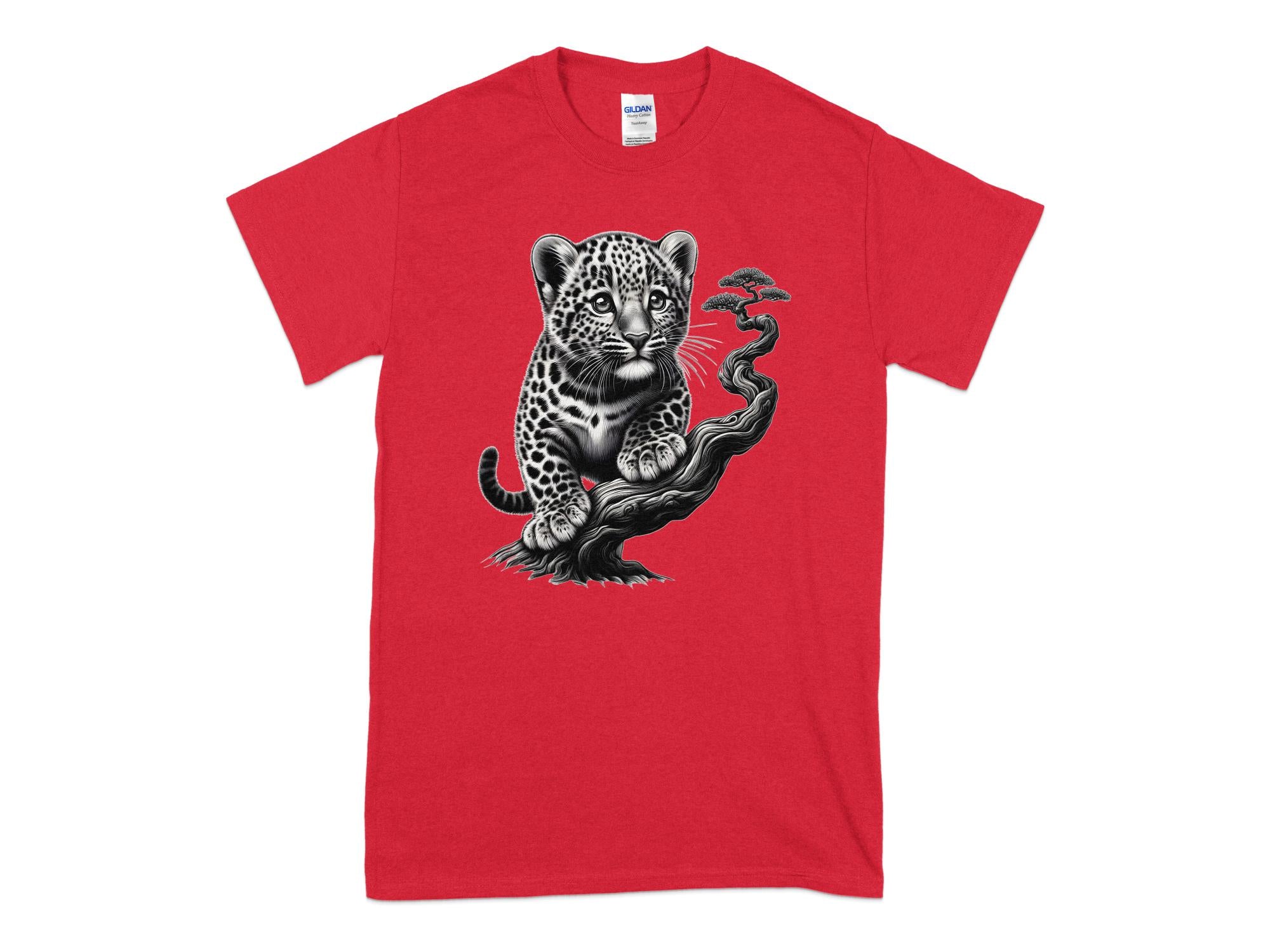 Leopard Bonsai - Coloured Gildan T-Shirt Realistic Animal Talisman Unisex Cute Tee Graphic Design