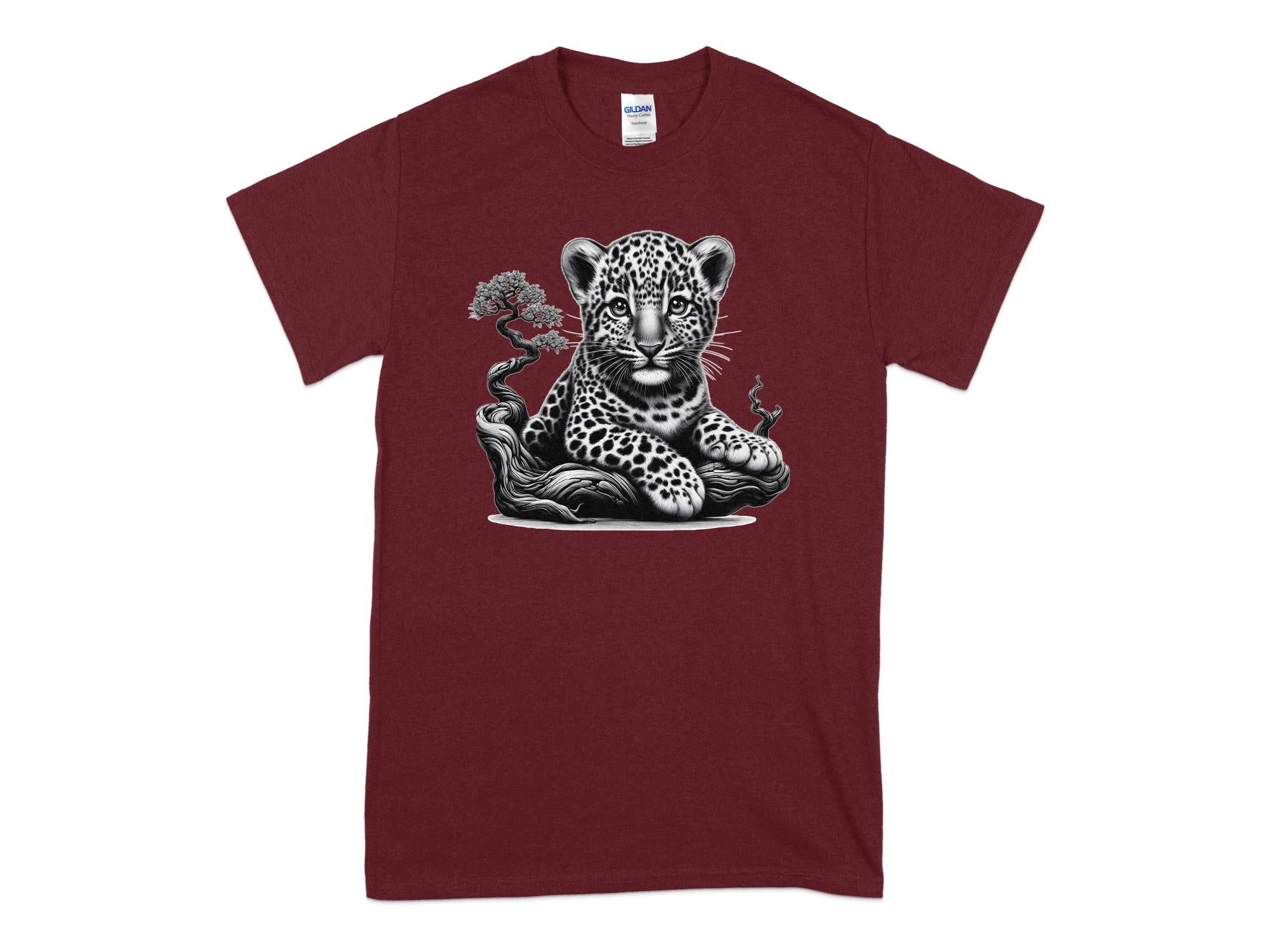 Leopard Bonsai - Coloured Gildan T-Shirt Realistic Animal Talisman Unisex Cute Tee Graphic Design