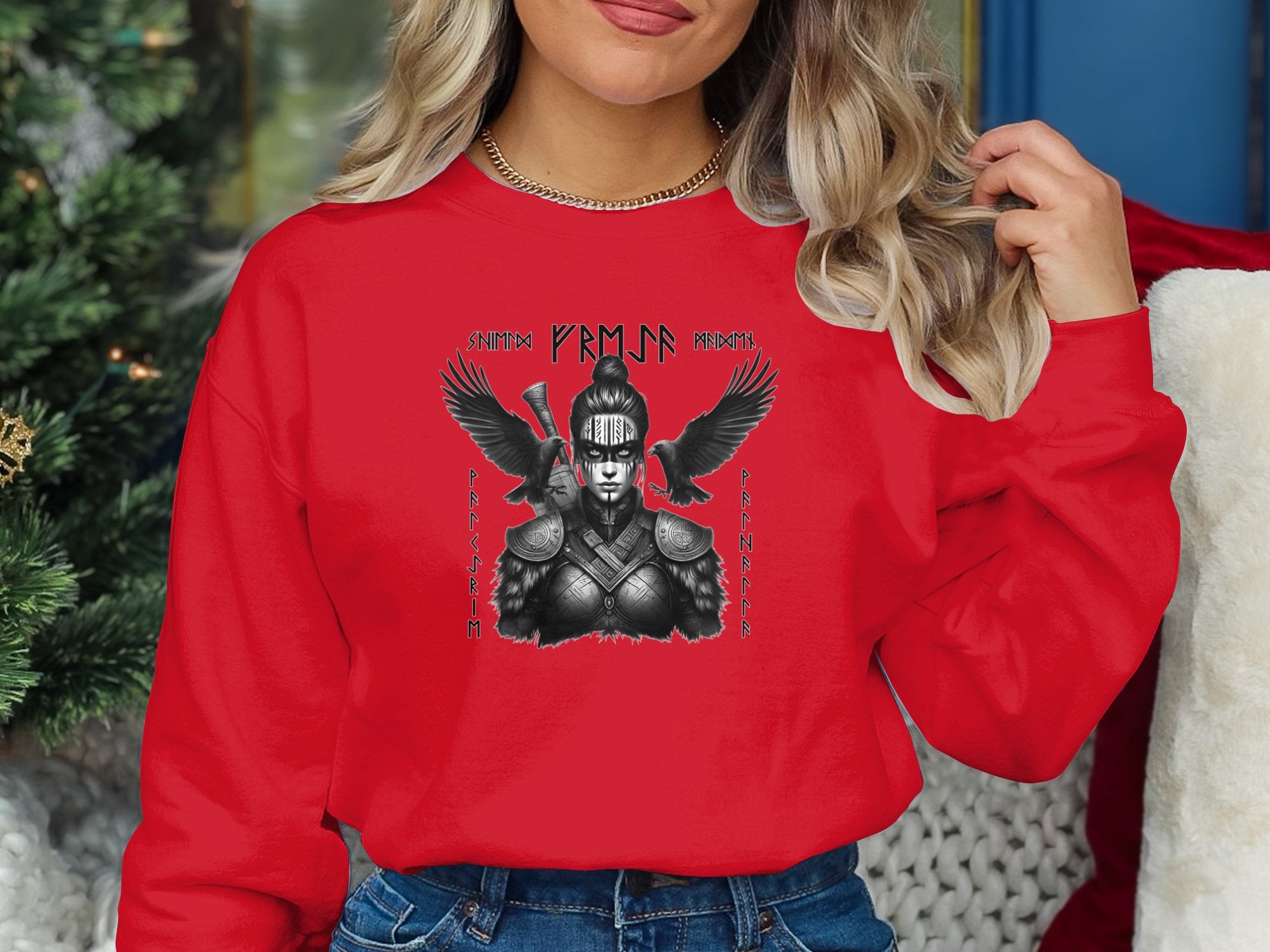 Viking Shield Maiden - Coloured Gildan Sweatshirt Realistic Norse Talisman Men Women Unisex Valhalla Tee Graphic Design