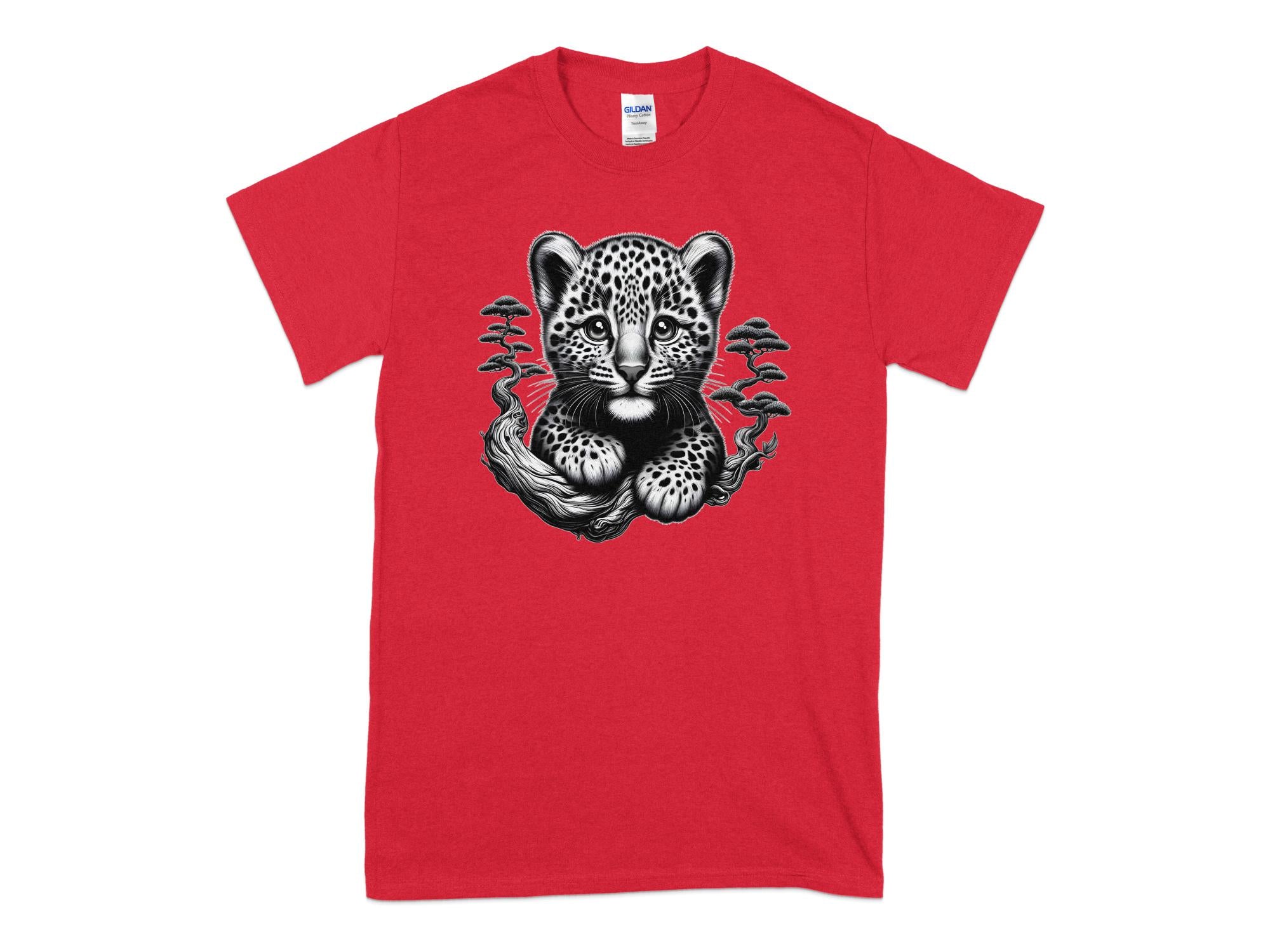 Leopard Bonsai - Coloured Gildan T-Shirt Realistic Animal Talisman Unisex Cute Tee Graphic Design