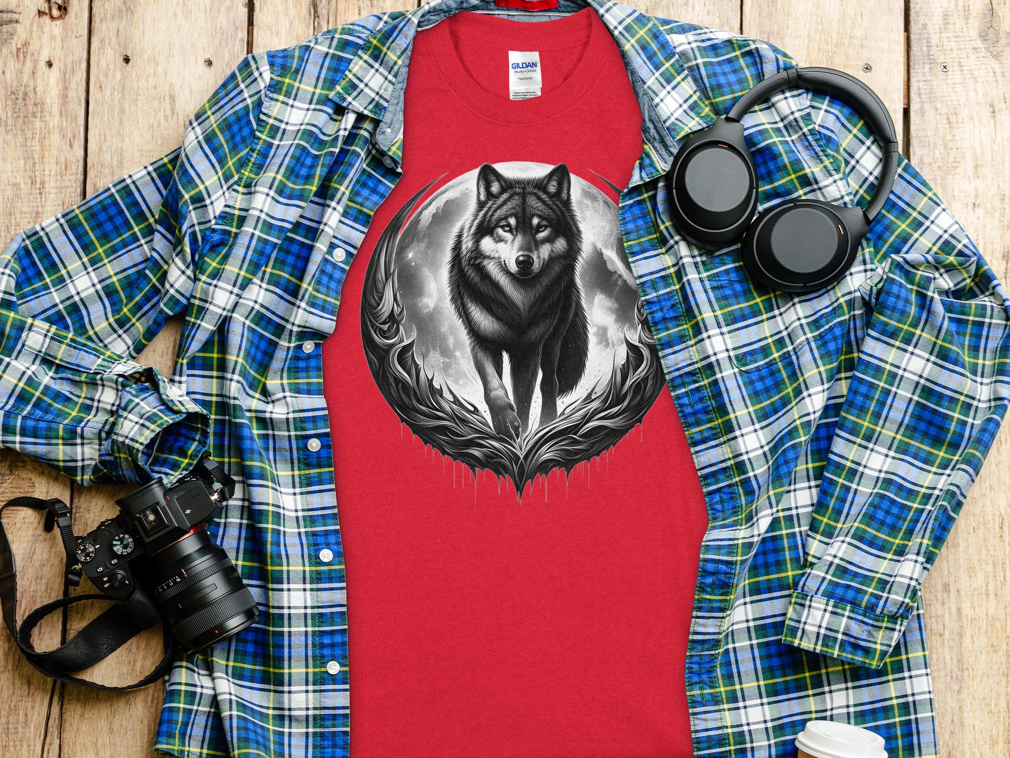 Moon Wolf - Coloured Gildan T-Shirt Realistic Animal Talisman Unisex Mythology Tee Graphic Design