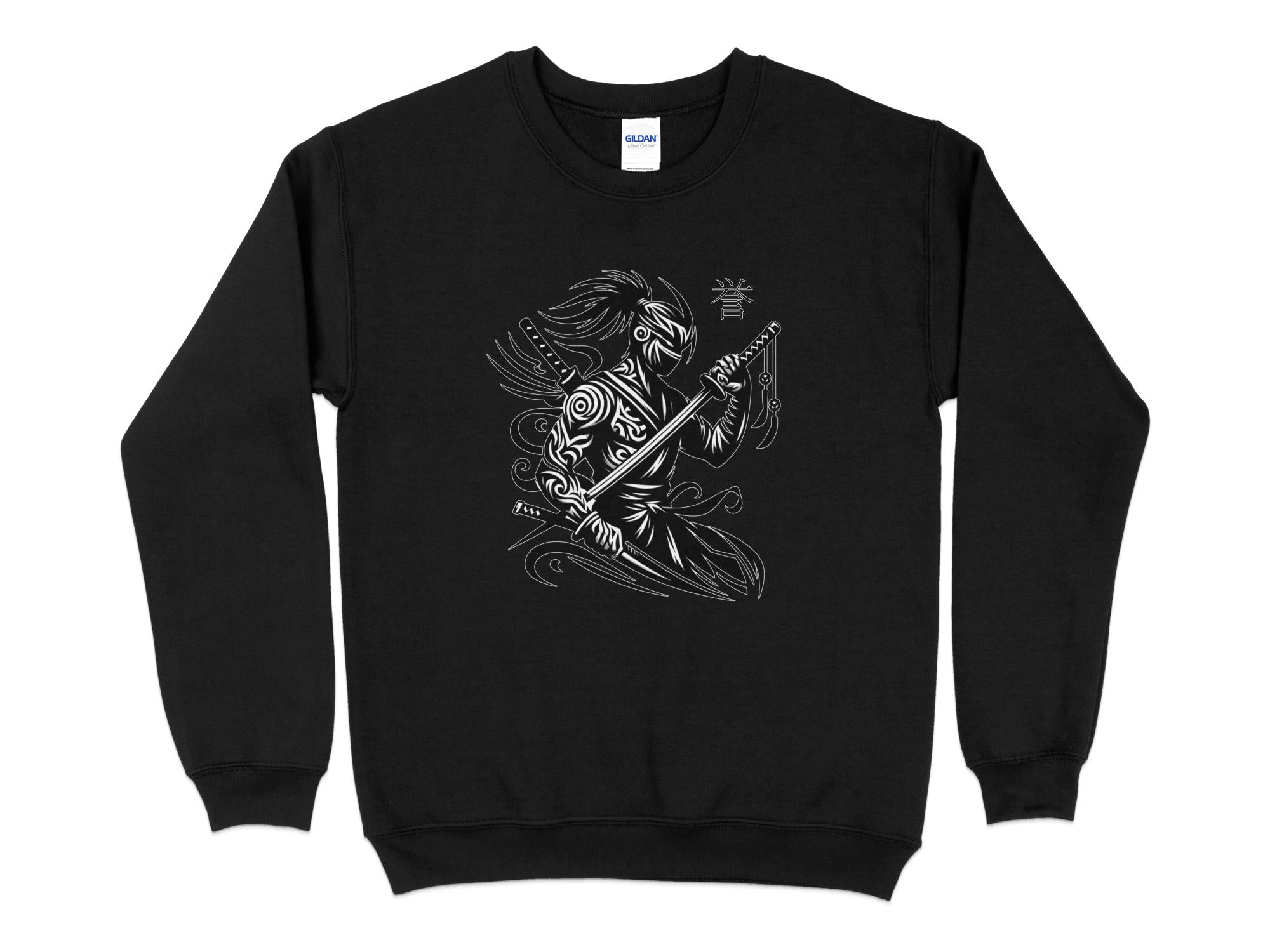 Samurai Ninja - Coloured Gildan Sweatshirt Japanese Talisman Unisex Cultural Symbolic Graphic Design