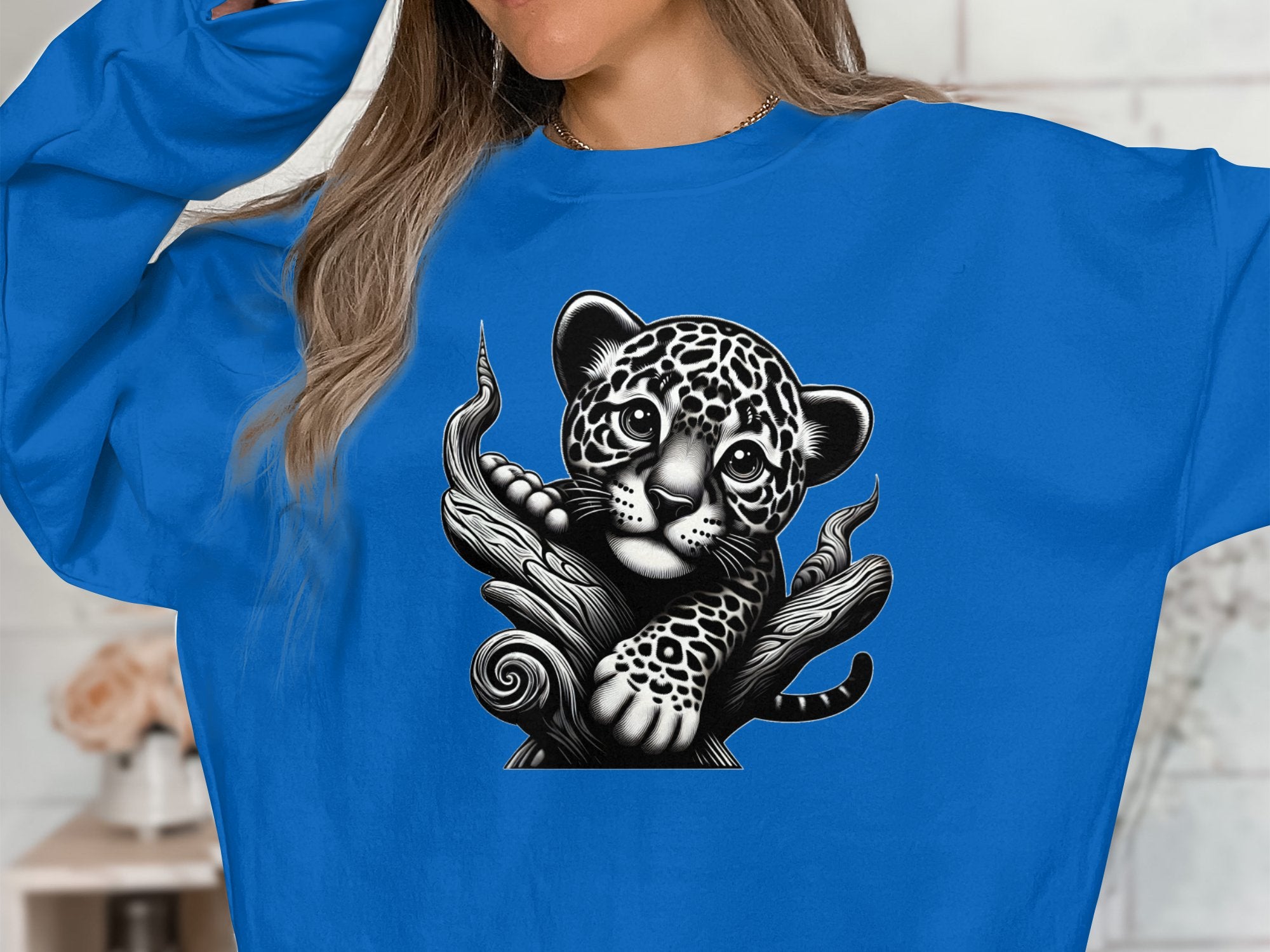 Leopard Bonsai - Coloured Gildan Sweatshirt Realistic Animal Talisman Unisex Cute Tee Graphic Design