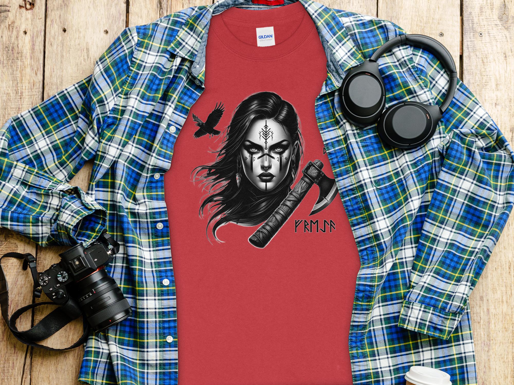 Viking Shield Maiden - Coloured Gildan Long Sleeve Realistic Norse Talisman Men Women Unisex Valhalla Tee Graphic Design