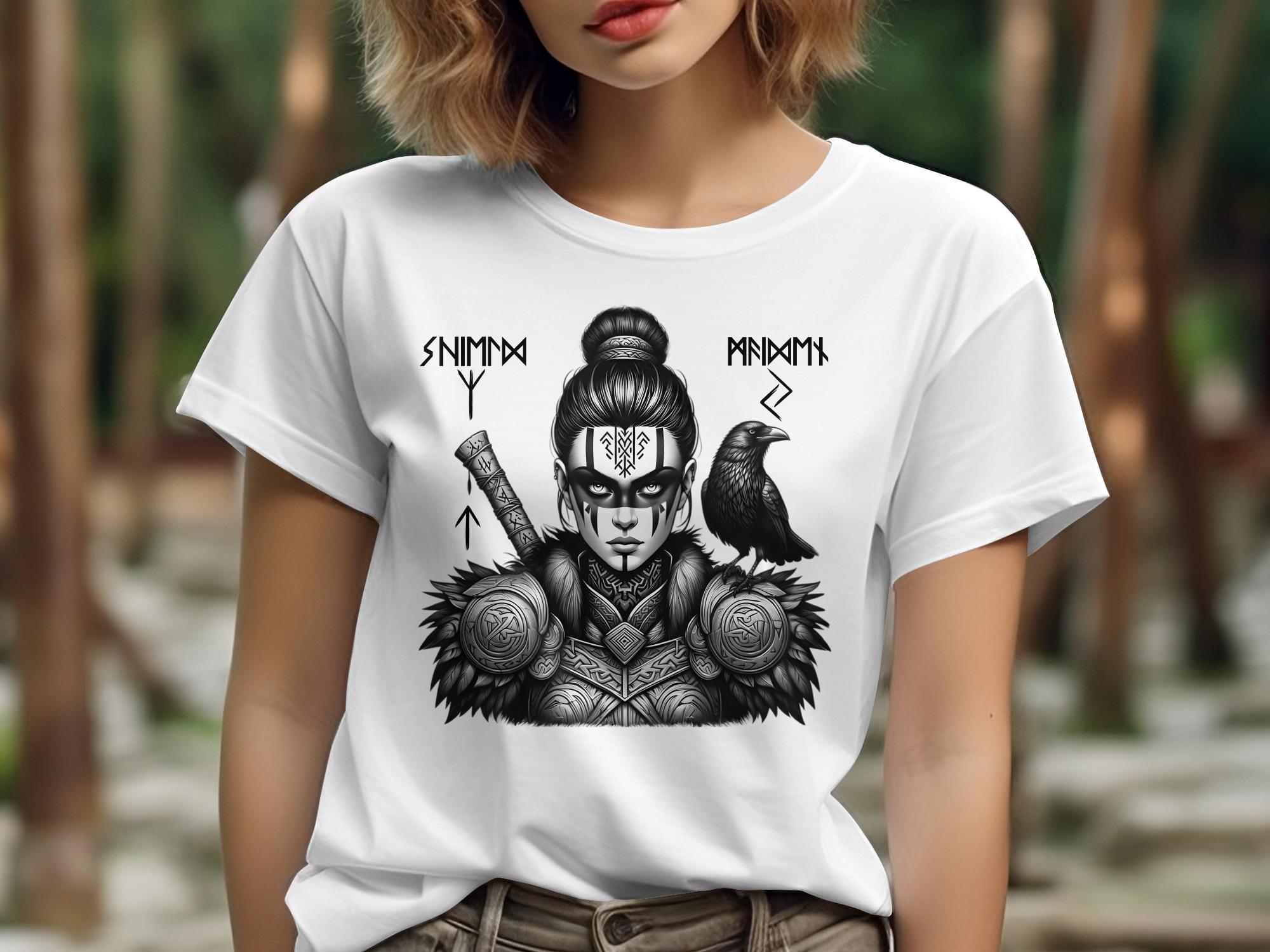 Viking Shield Maiden - Coloured Gildan T Shirt Realistic Norse Talisman Men Women Unisex Valhalla Tee Graphic Design