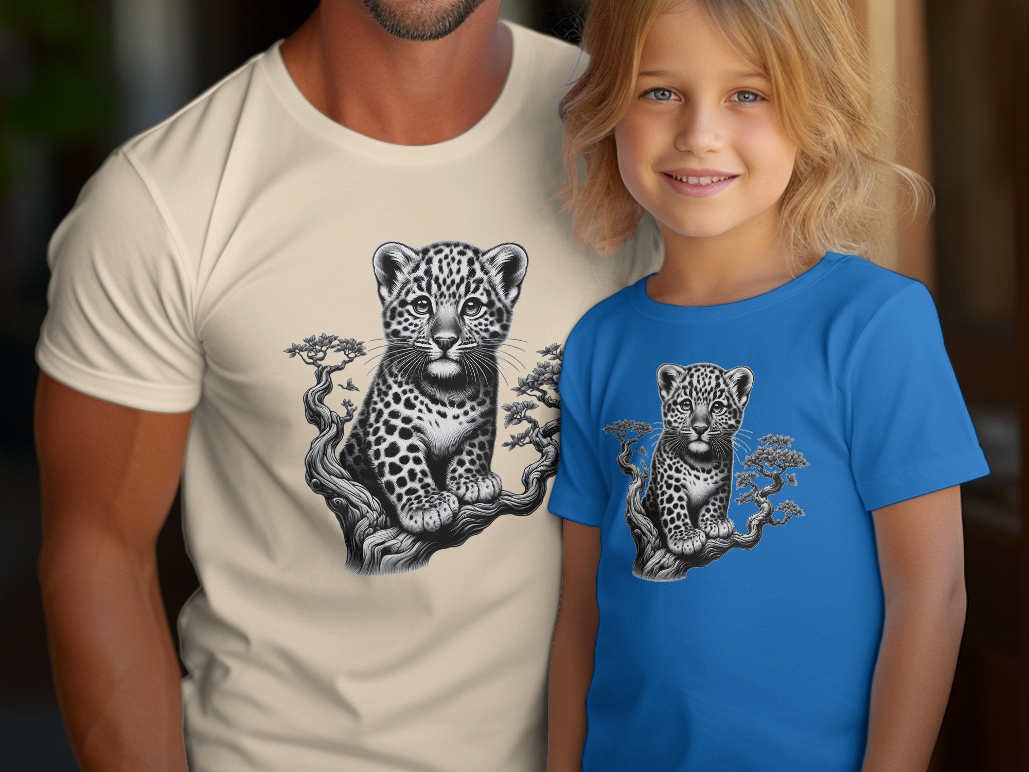 Leopard Bonsai - Coloured Gildan Kids T-Shirt Realistic Animal Talisman Unisex Cute Tee Graphic Design