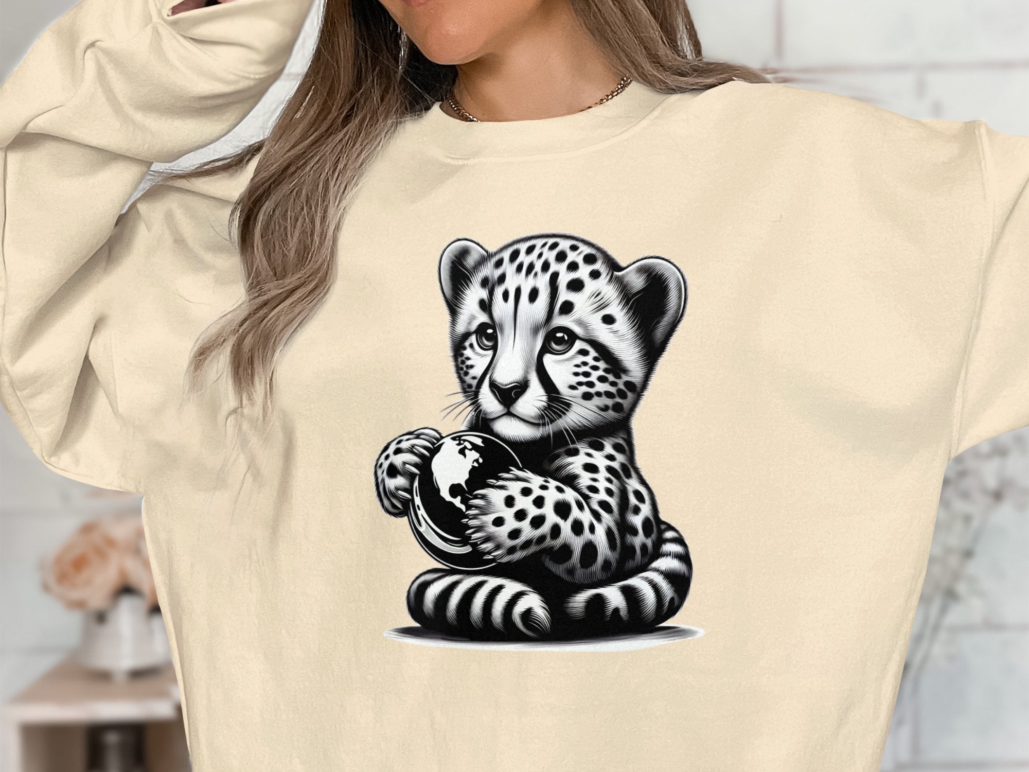 Cheetah World - Coloured Gildan Sweatshirt Realistic Animal Talisman Unisex Cute Tee Graphic Design