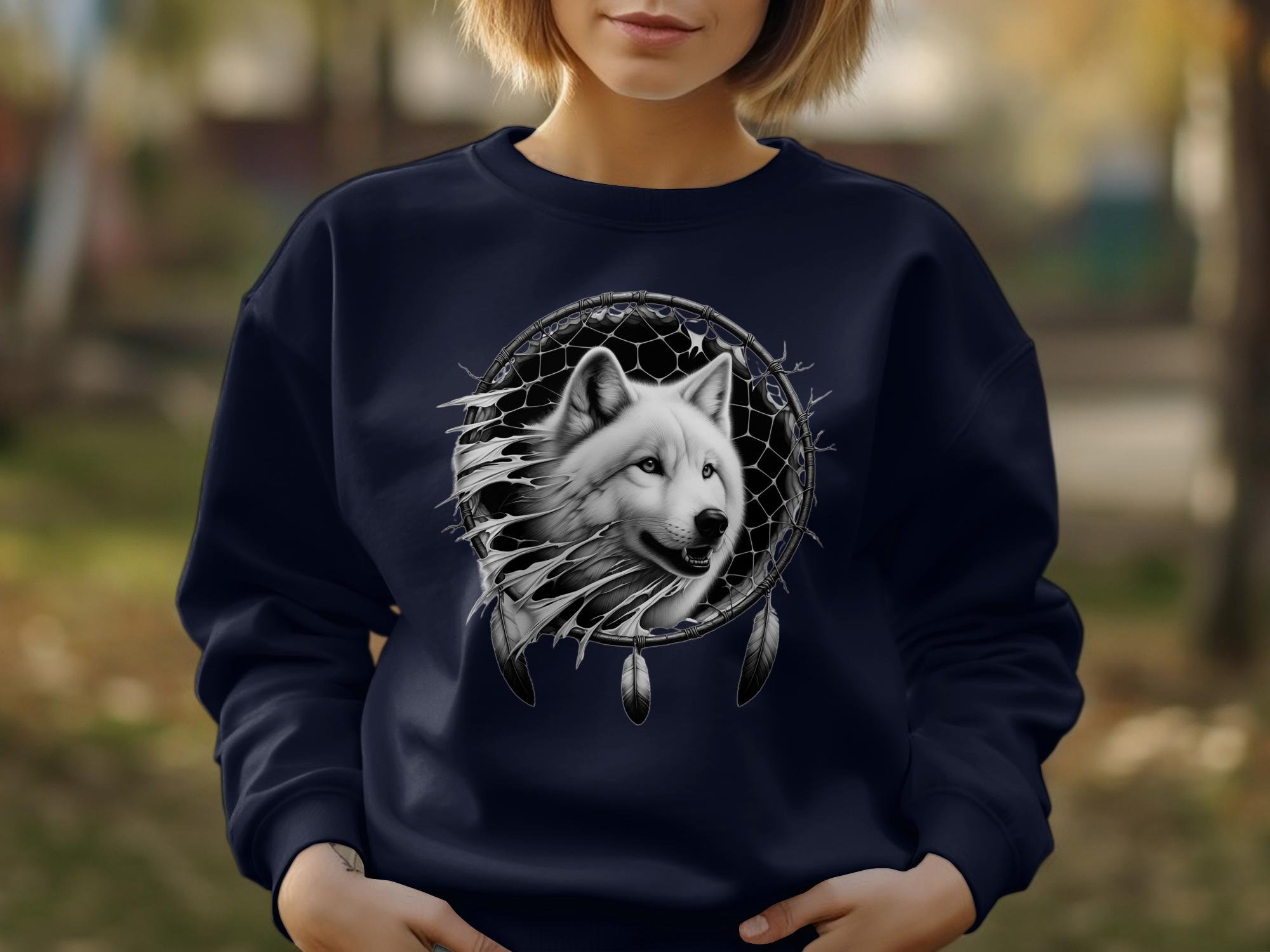 Dreamcatcher Wolf - Coloured Gildan Sweatshirt Realistic Native American Talisman Unisex Mythology Tee Graphic Design