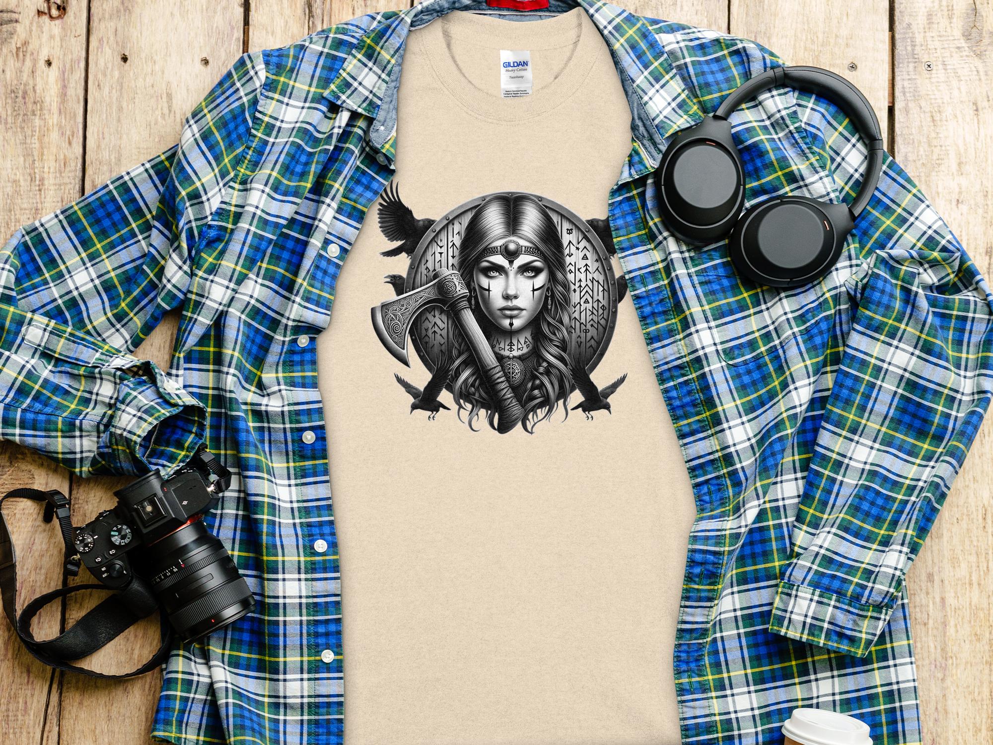 Viking Shield Maiden - Coloured Gildan T Shirt Realistic Norse Talisman Men Women Unisex Valhalla Tee Graphic Design