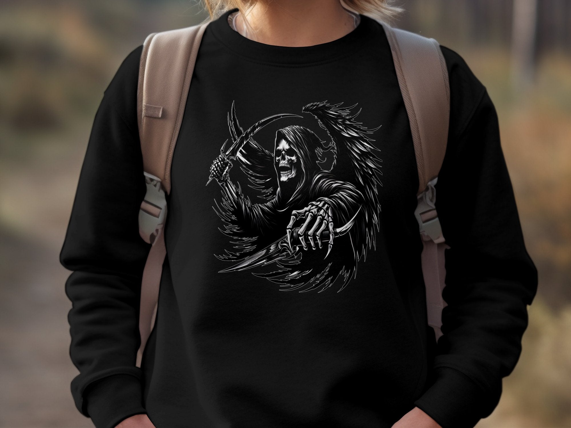 Grim Reaper - Black White Gildan Sweatshirt Commemorative Talisman Unisex Tee Graphic Design