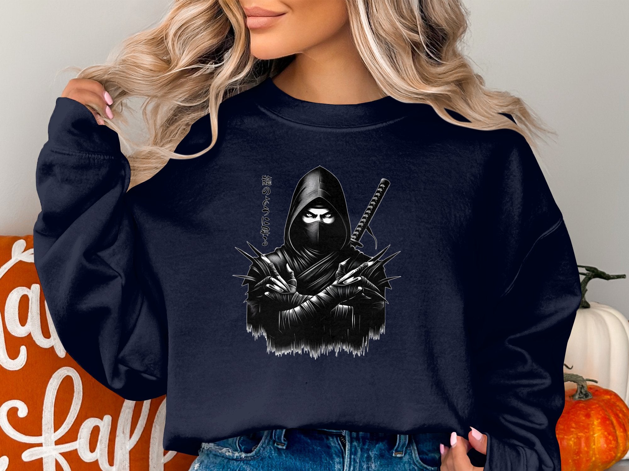 Samurai Ninja - Coloured Gildan Sweatshirt Japanese Talisman Unisex Cultural Symbolic Graphic Design